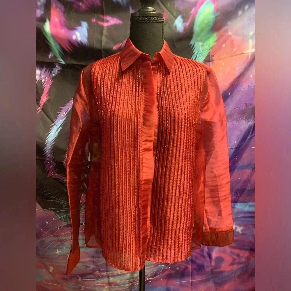 Designer Nycard Collection Red Sheer Blouse - Stylish Design Size XL / US 12-14 / IT 48-50 - 1 Thumbnail