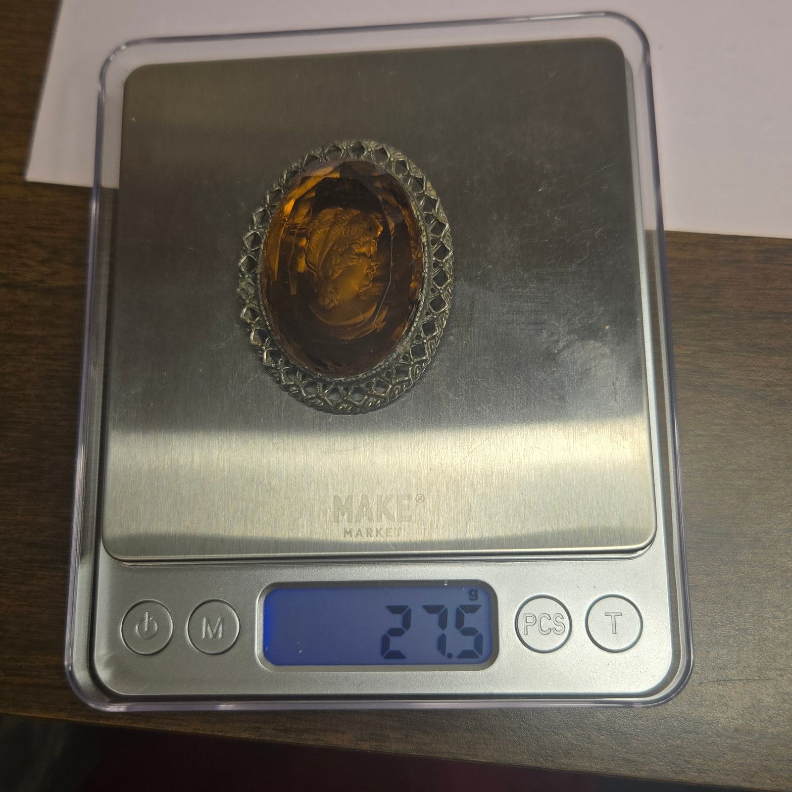Vintage Vintage Amber Glass Cameo Brooch Pendant Ornate Filigree Size ONE SIZE - 5 Thumbnail