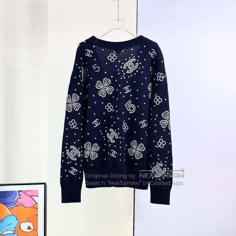 Chanel Chanel 23P dark blue embroidered pattern knitted cardigan Size S / US 4 / IT 40 - 2 Thumbnail