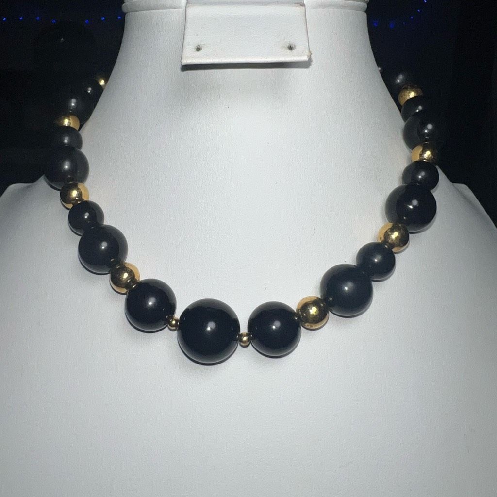 Monet Monet Vintage Black and Gold Beaded Signed Necklace Size ONE SIZE - 1 Thumbnail