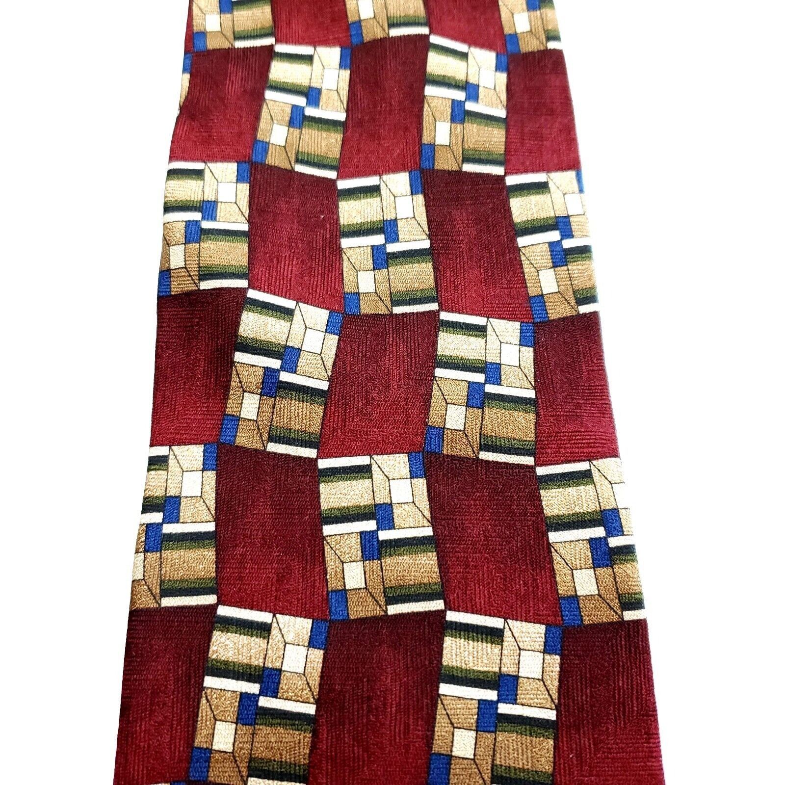 Designer Arden Cravats Red Beige Silk Tie Woven Geometric Size ONE SIZE - 2 Thumbnail