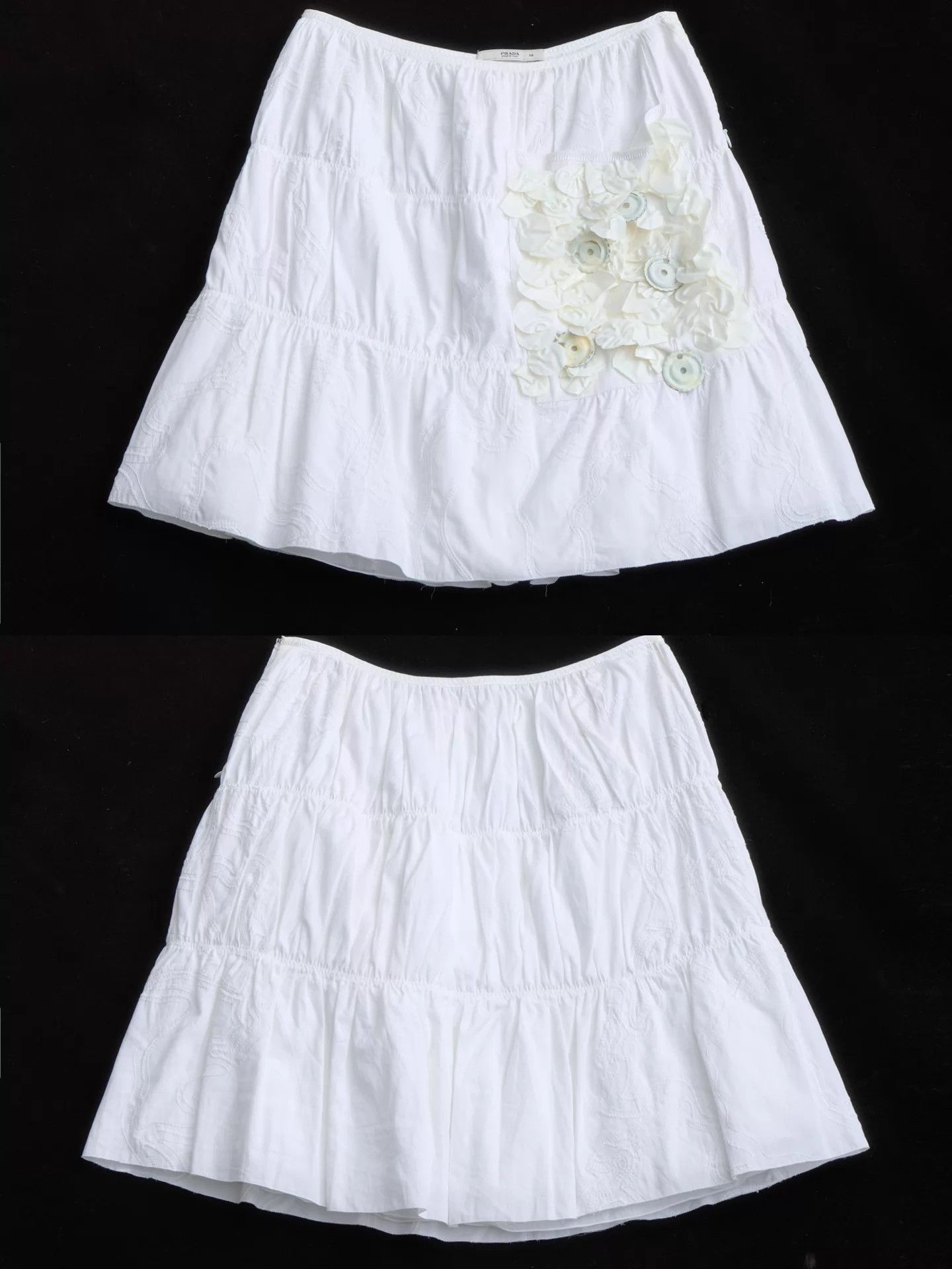 Prada PRADA 06SS White 3D Floral Embroidered Cotton Skirt Size 26" / US 2 / IT 38 - 7 Thumbnail