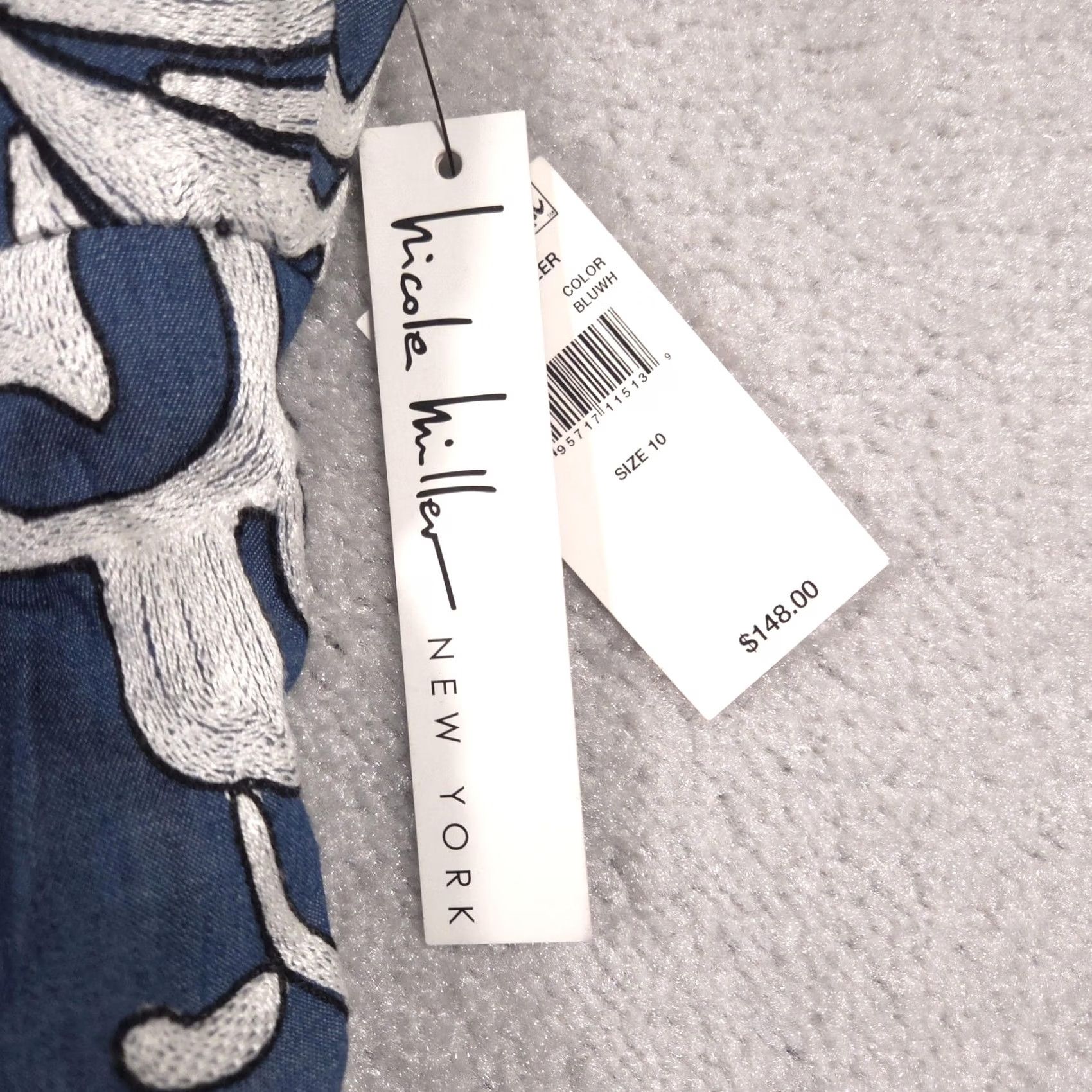 Nicole Miller Nicole Miller Dress Womens 10 Blue White Embroidered Fit & Flare Sleeveless V Neck Dress Size L / US 10 / IT 46 - 4 Thumbnail