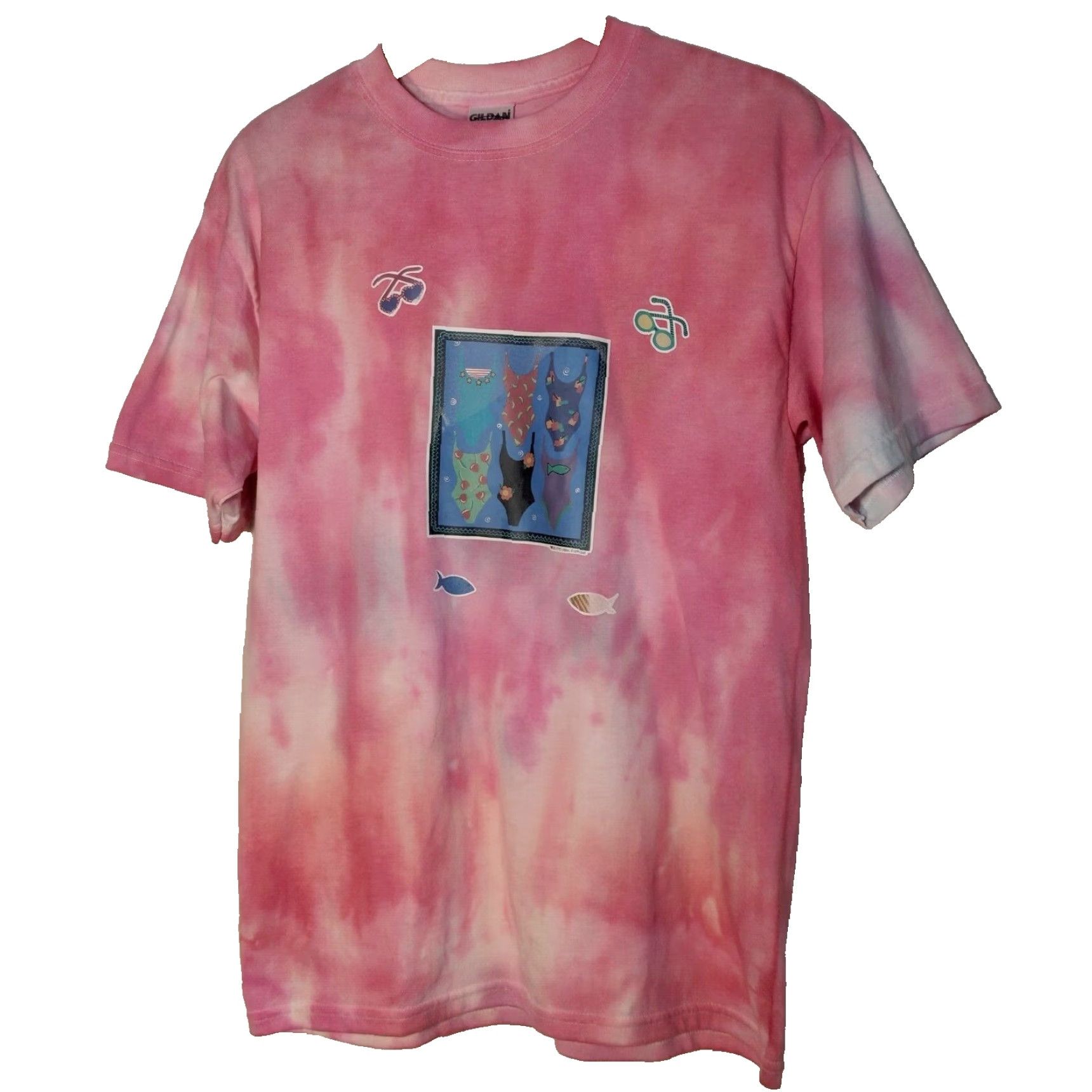 Gildan VINTAGE Gildan T-Shirt Shirt Women M Pink Tie Dye Beach 1990s Fashion Beach Vacation 1990s Womens M Pink Tie Dye Graphic Flaw Left Side Size M / US 6-8 / IT 42-44 - 2 Thumbnail