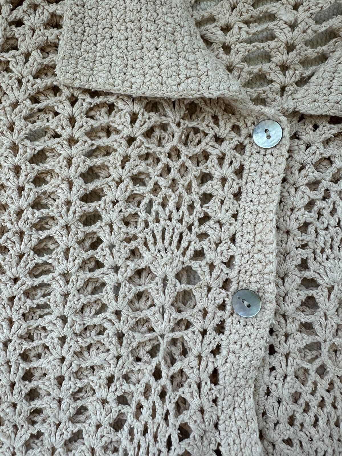 Vintage Vintage cream 100% silk crochet button-up shirt Size M / US 6-8 / IT 42-44 - 6 Thumbnail