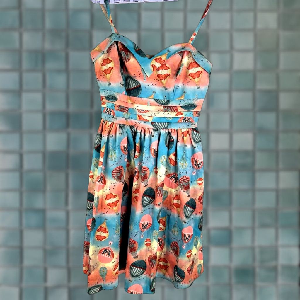 Vintage Voodoo Vixen Hot Air Balloon Butterfly Dress L POCKETS Swing 50s Retro Style Size L / US 10 / IT 46 - 1 Thumbnail