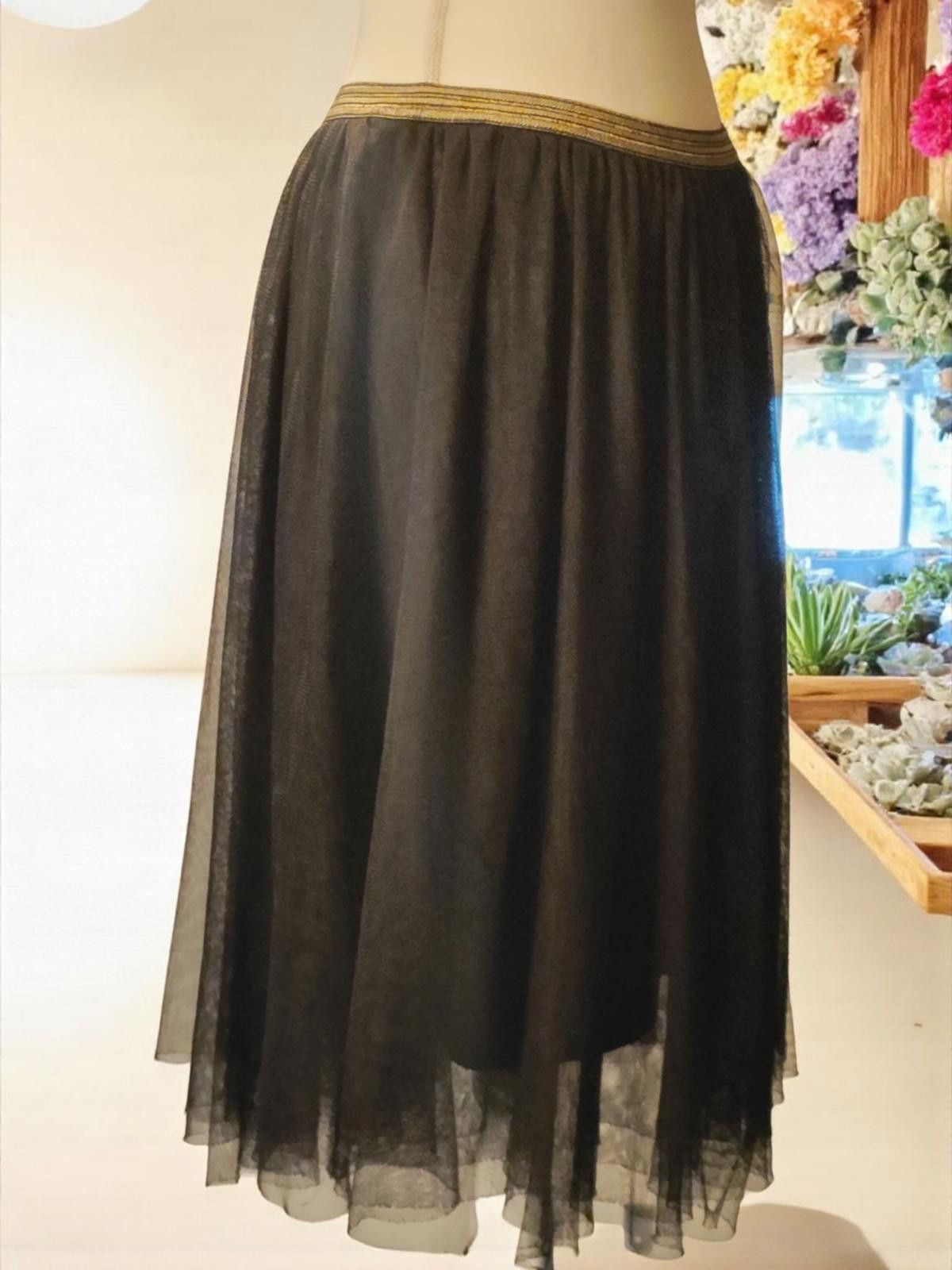 Other Exhilaration Black Midi Tulle Skirt with Gold Waistband Size 32" / US 10 / IT 46 - 5 Thumbnail