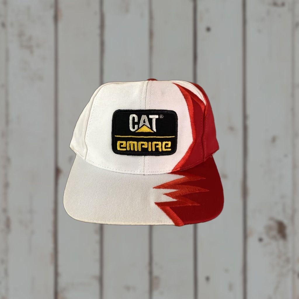 Vintage VINTAGE Caterpillar CAT Black Patch Trucker Hat Strap Back Cap Empire Red Black Cap Men Adjustable Casual Cats Theme 90s? Size ONE SIZE - 1 Thumbnail
