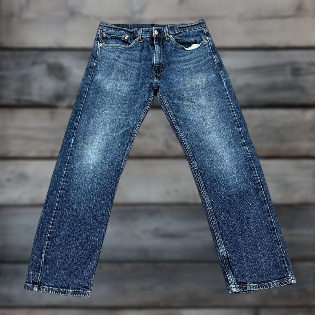 Levi's Levi's 505 Jeans Regular 34x30 Blue Denim 100% Cotton Straight Mid Rise Distressed 5-Pocket Mens Jeans Size US 34 / EU 50 - 1 Thumbnail