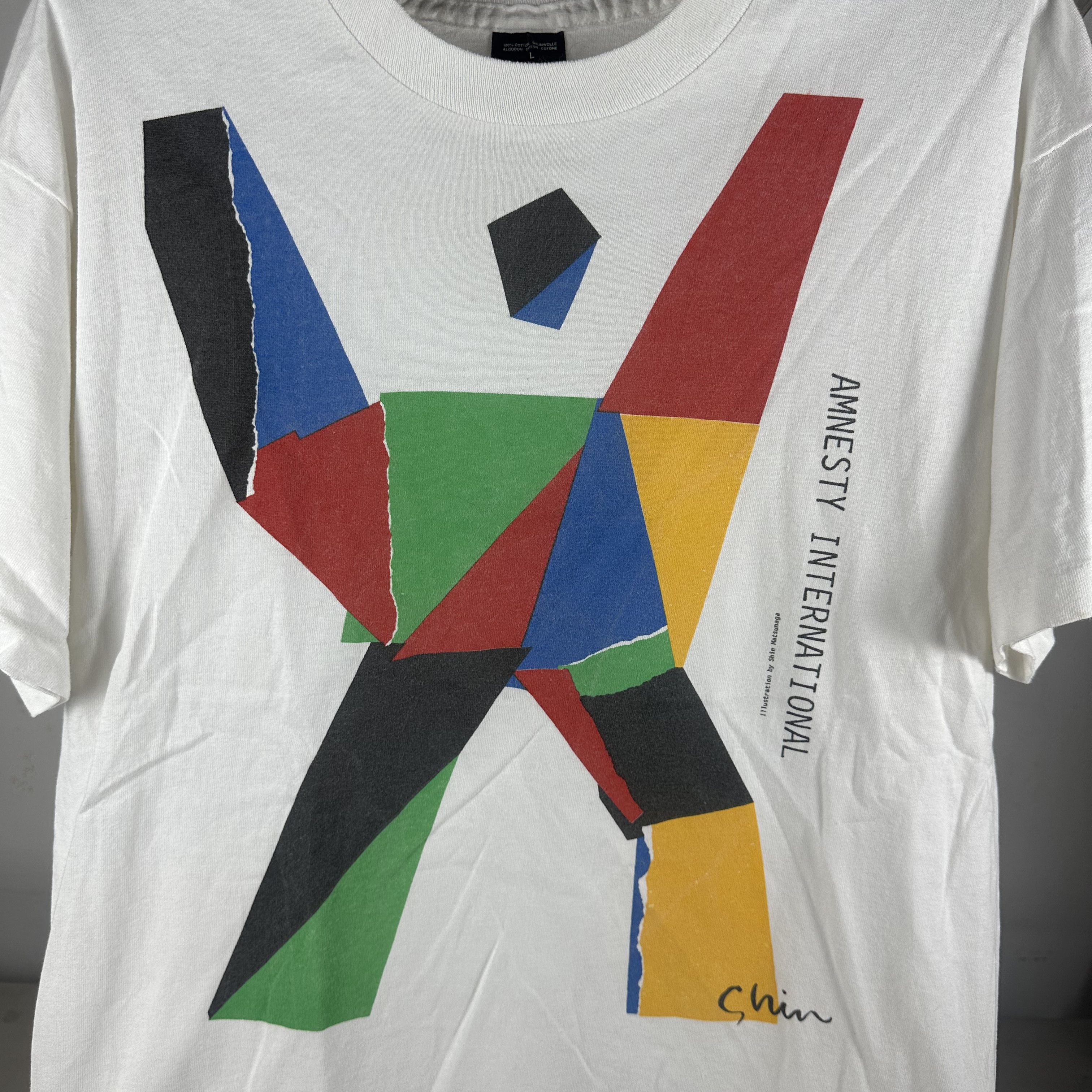 Vintage 90s Amnesty International Shin Matsunaga Illustration Tee Size US L / EU 52-54 / 3 - 2 Thumbnail