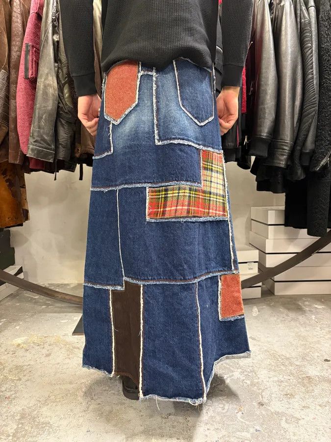Jean Paul Gaultier × Vintage 2000s Jean Paul Gaultier Patchwork Long Denim Skirt Size 28" / US 6 / IT 42 - 4 Thumbnail