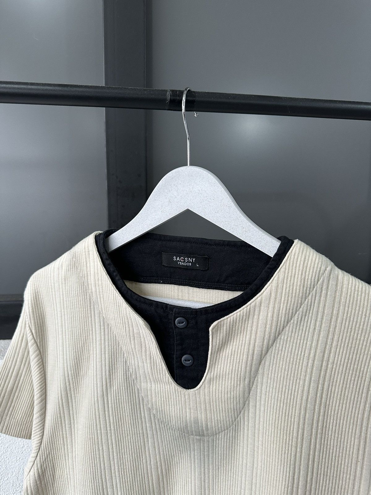 Yohji Yamamoto 1990s YSACSNY Y'saccs half button tee Size US L / EU 52-54 / 3 - 11 Thumbnail