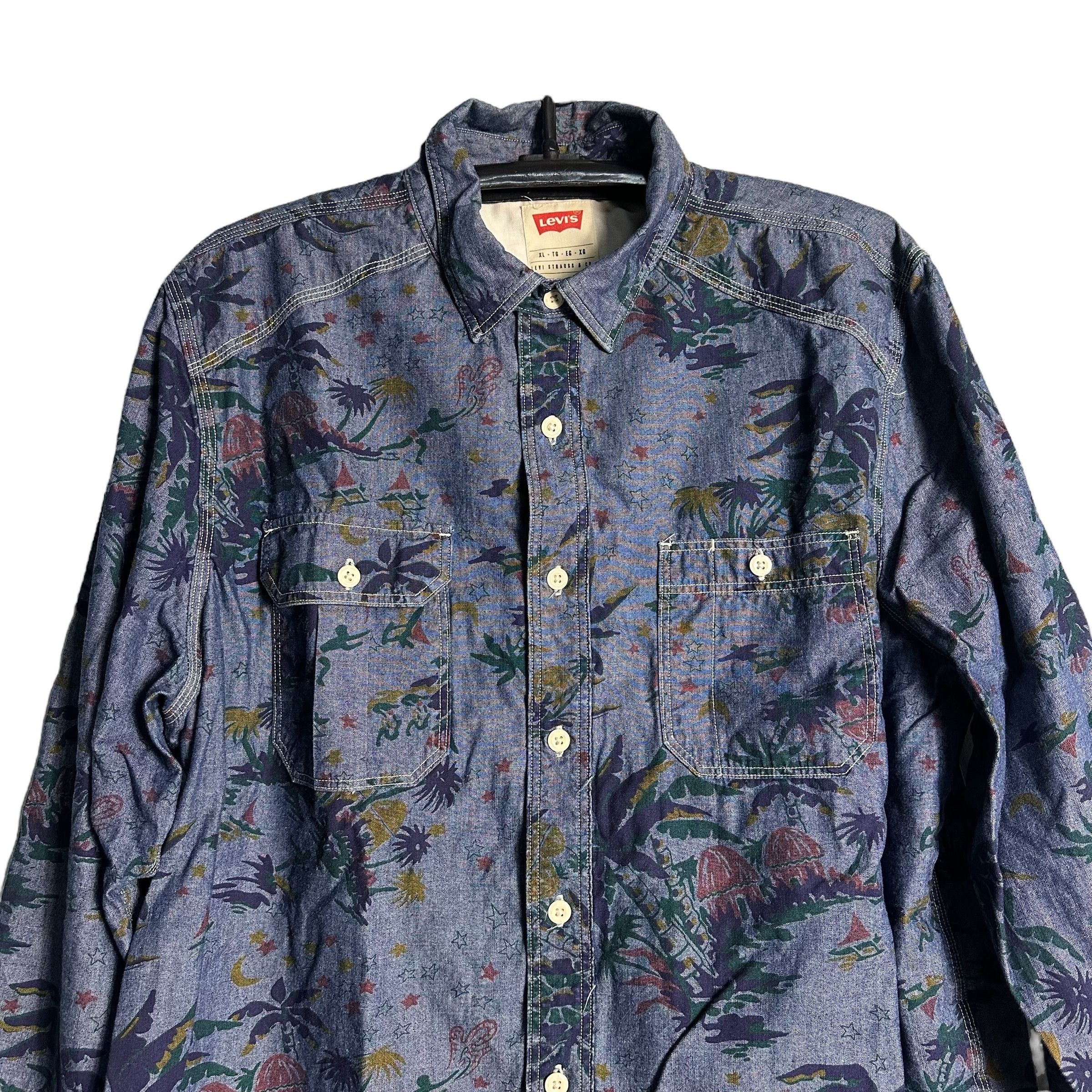Levi's 🔥RARE🔥Vintage Levis Palm Art All Print L/S Button Up Shirt Size US XL / EU 56 / 4 - 2 Thumbnail