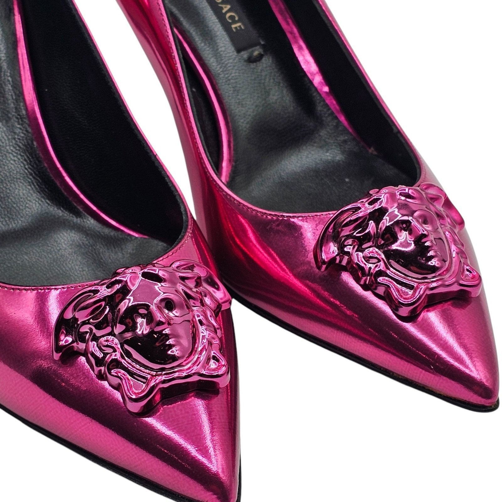 Versace Le Medusa Kitten Heel Pumps - Leather - Fuchsia Pink - 37.5 Size US 7.5 / IT 37.5 - 3 Thumbnail