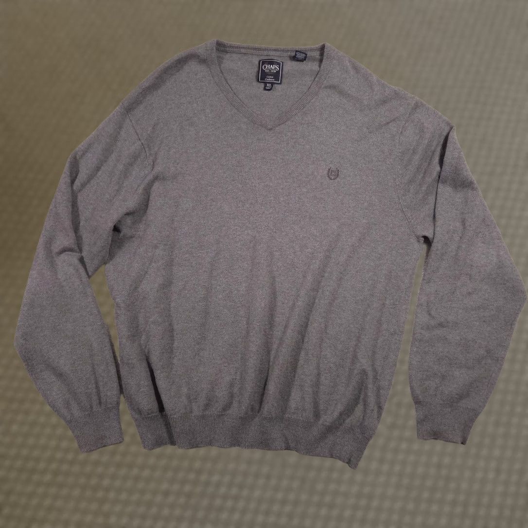Chaps Chaps Sweater Mens XL Gray Cotton Cashmere V Neck Knit Pullover Classic Size US XL / EU 56 / 4 - 1 Thumbnail