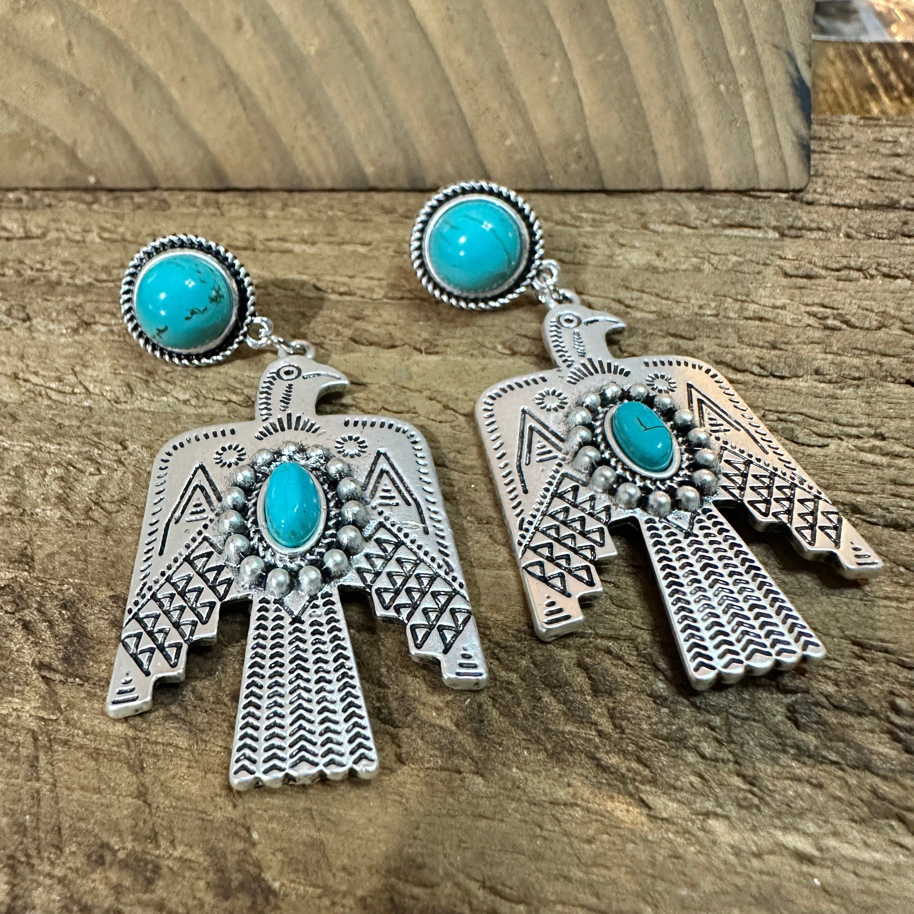 Other Thunderbird Turquoise 2.5 Inch Long Post Earrings in Antique Size ONE SIZE - 3 Thumbnail