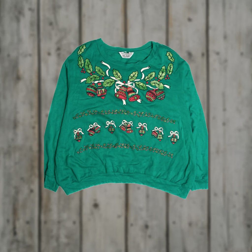 Blair VINTAGE Blair Green Christmas Sweatshirt X-Large Regular Adult XS? Size XL / US 12-14 / IT 48-50 - 1 Thumbnail