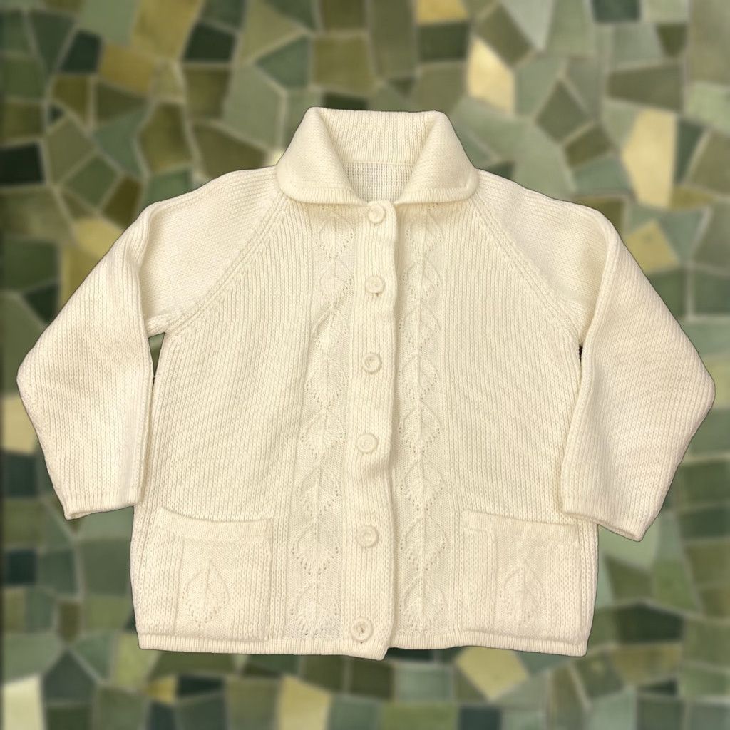 Vintage VINTAGE Knit Sweater Womens Medium Leaf Pattern Button Front Pockets 90s Cardigan Ivory Off-White Mens Womens Girls Boys Size M / US 6-8 / IT 42-44 - 1 Thumbnail