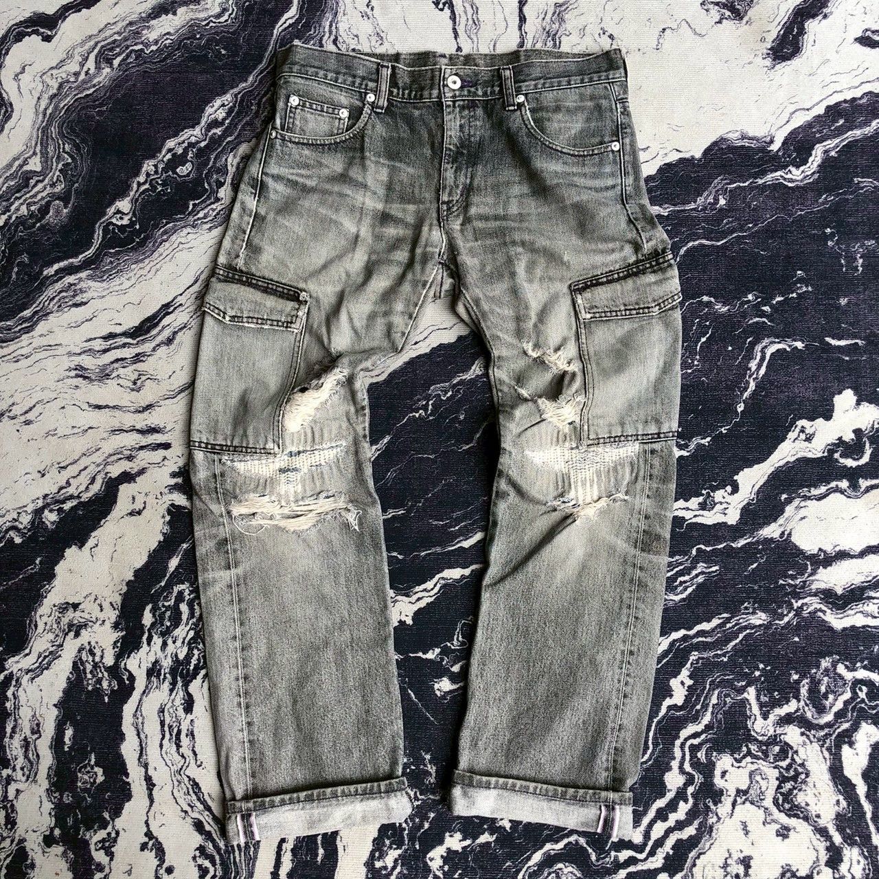 Neighborhood 2003 Neighborhood Savage Selvedge Distressed Cargo Denim Size US 33 - 1 Thumbnail