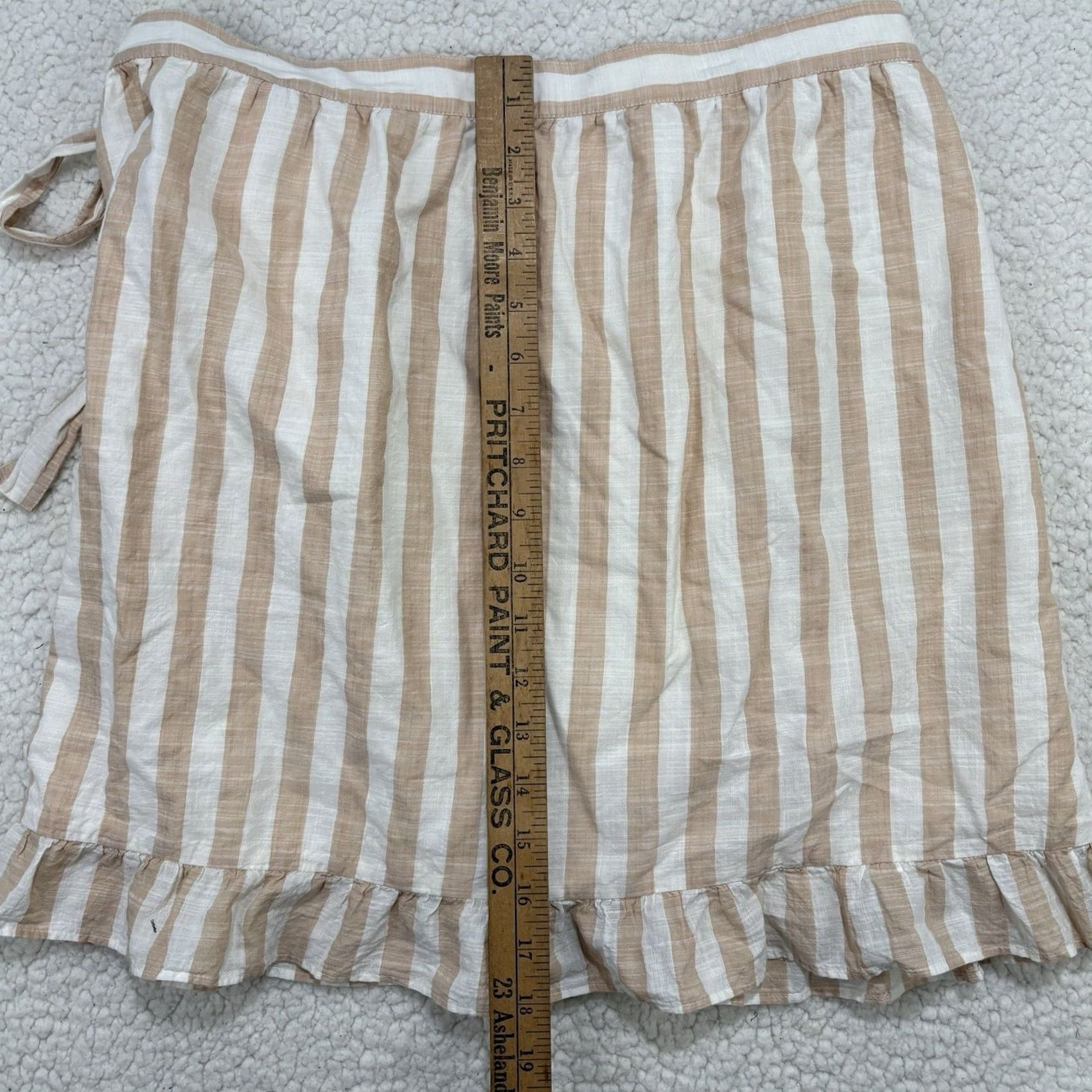 J.Crew J.CREW Skirt Mini 8 Beige White Stripe Cotton Lined Ruffle Tie Preppy Womens Short Pattern: Striped Size 30" / US 8 / IT 44 - 5 Thumbnail