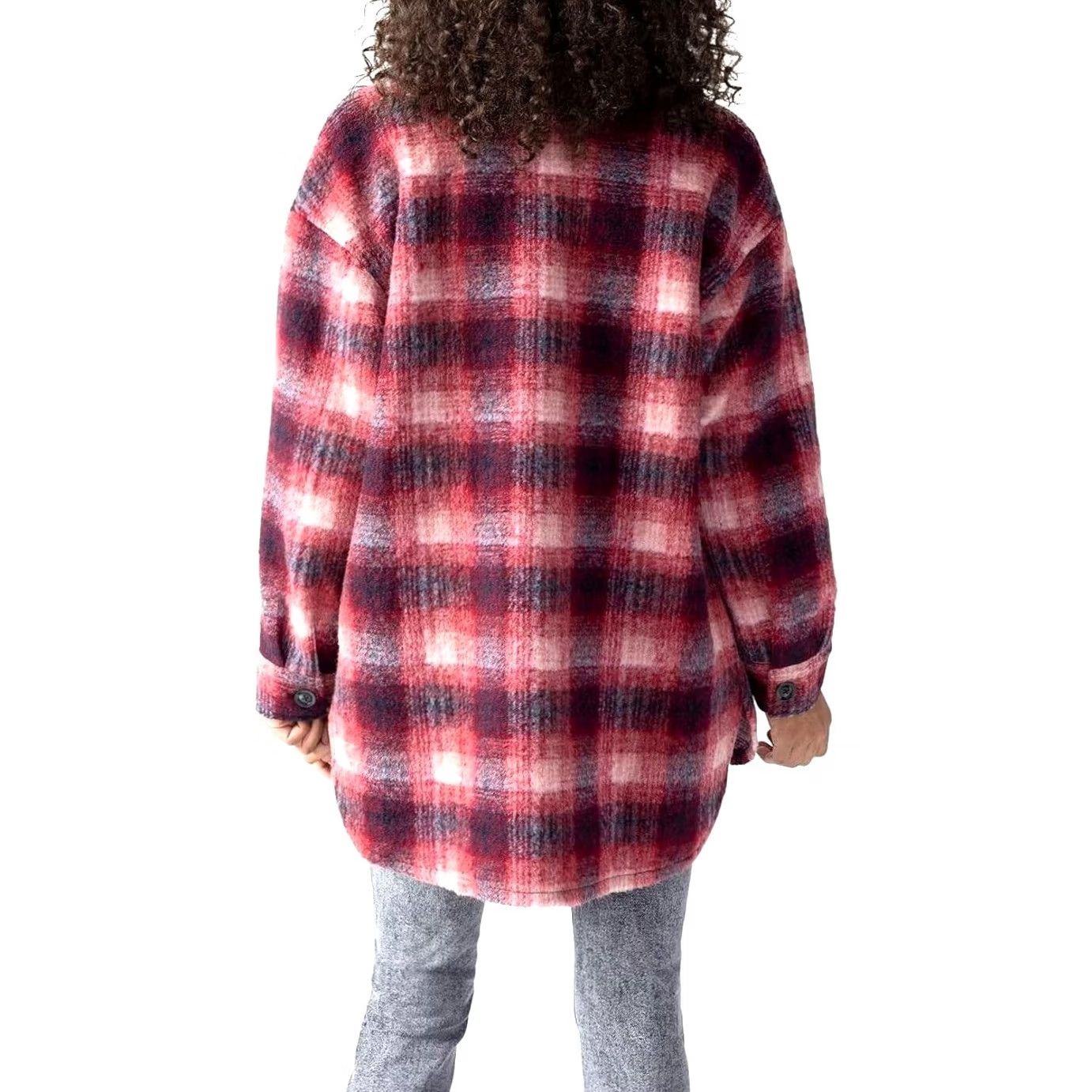 Sanctuary Sanctuary Women's Town Jacket Plaid Wool Blend Shacket Long Sleeve Button Snap Relaxed L Red Blue Casual Coat Size L / US 10 / IT 46 - 3 Thumbnail