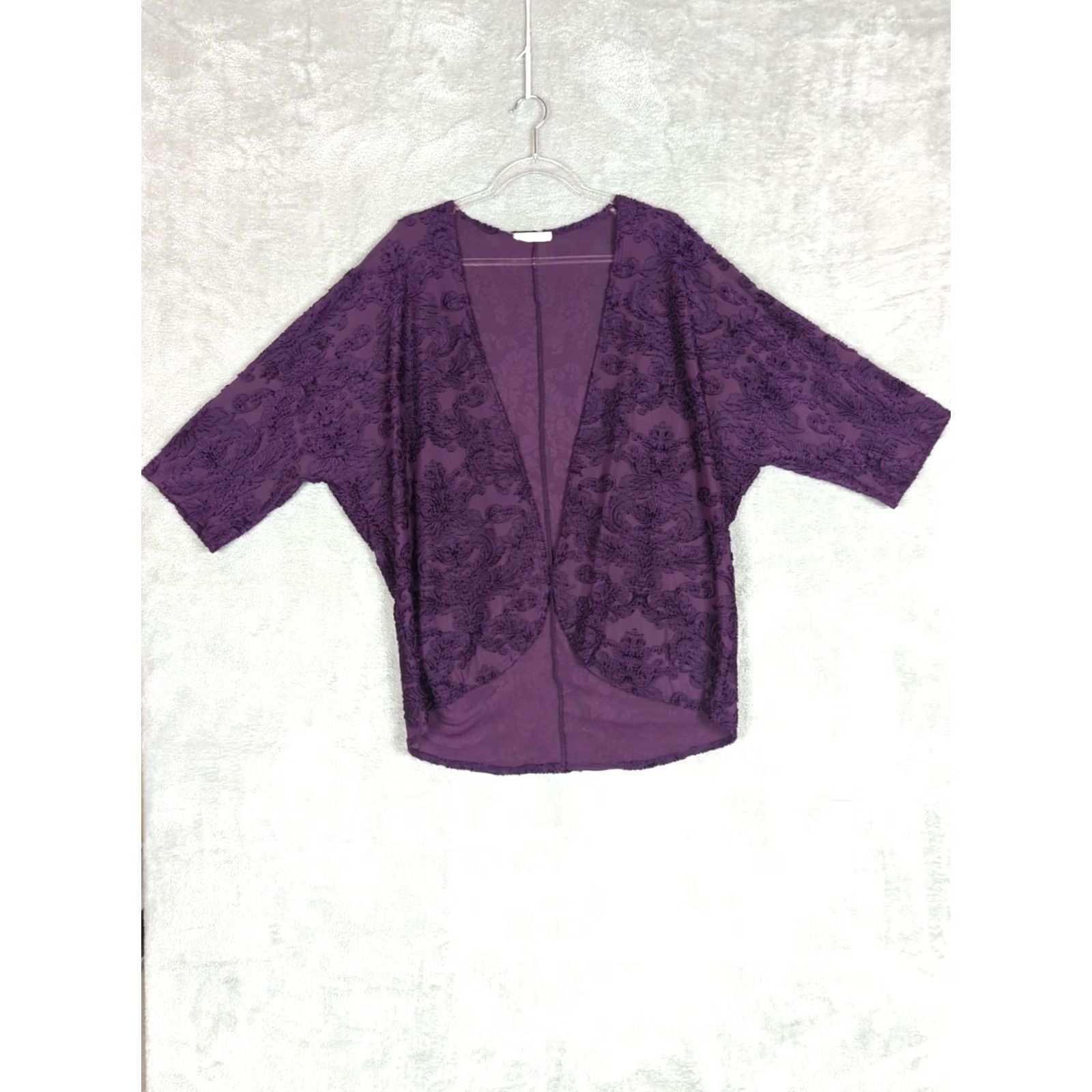 Velvet VINTAGE Boho Purple Floral Burnout Velvet Kimono Open Front Sz M Whimsigoth Fairy Size M / US 6-8 / IT 42-44 - 2 Thumbnail