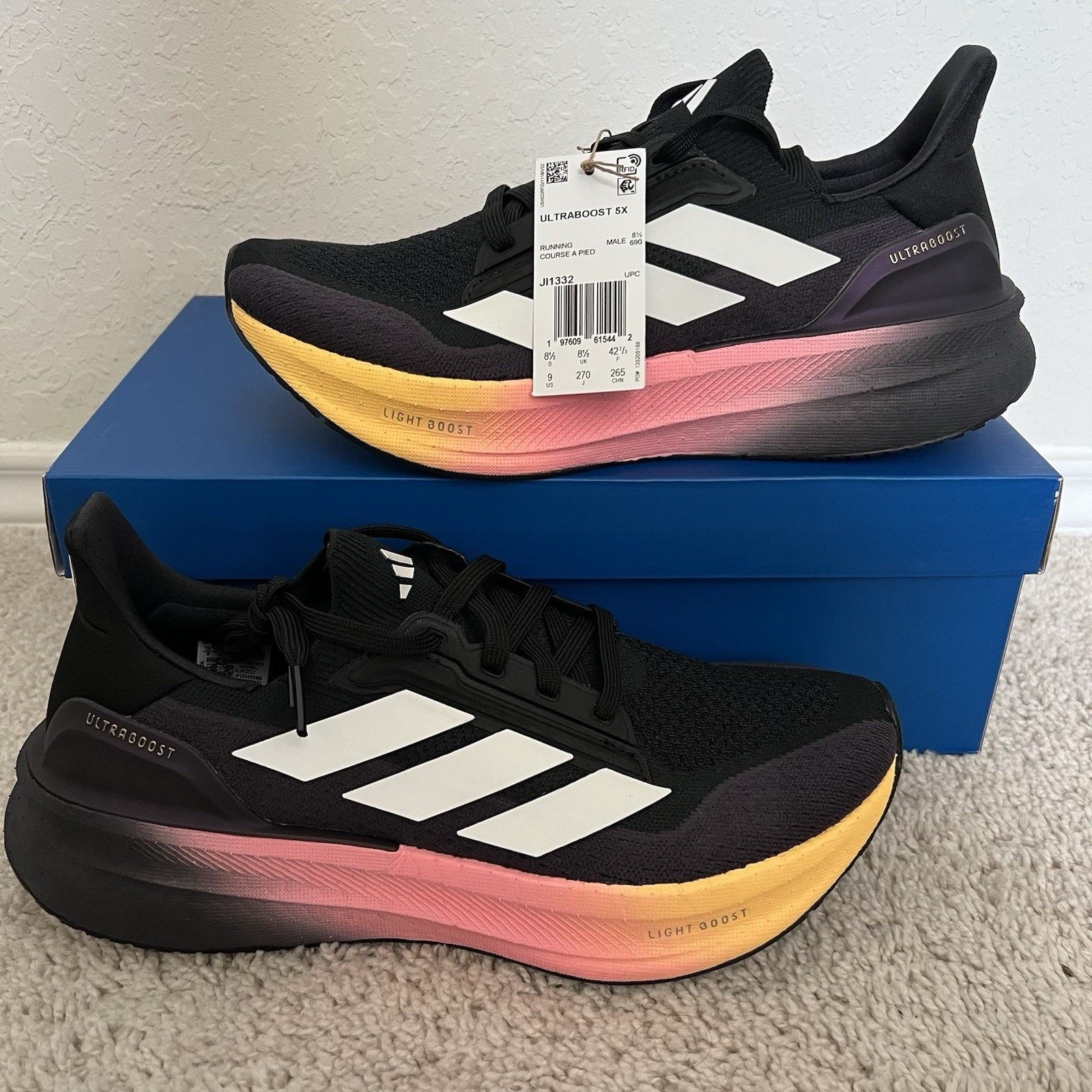 Adidas Adidas Ultraboost 5X Running Shoes Black2 Men's Size 9 Size US 9 / EU 42 - 1 Thumbnail