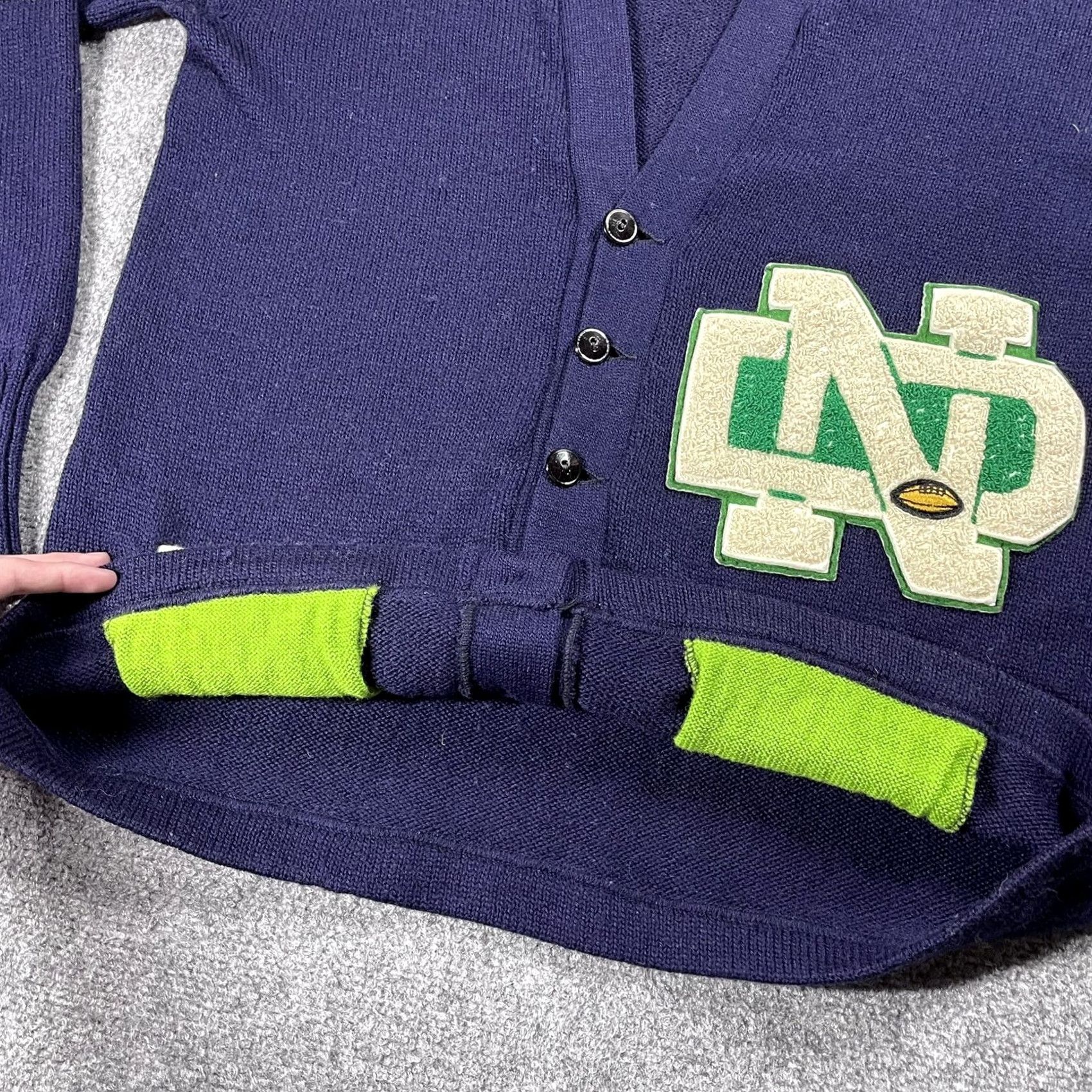 New Era VINTAGE Notre Dame Football Lettermans Club Wool Letterman Sweater XL Blue 1950s Mens Size US XL / EU 56 / 4 - 5 Thumbnail
