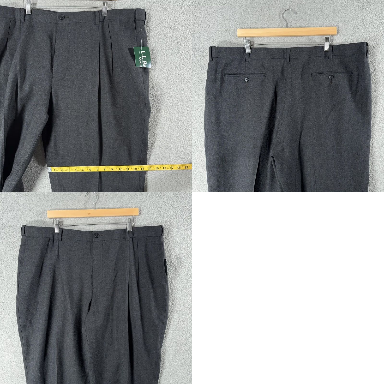Vintage L.L. Bean Comfort Waist Dress Pants Mens 44x30 Gray Wool Pleated Front Straight Leg Trousers Size US 44 / EU 60 - 9 Thumbnail