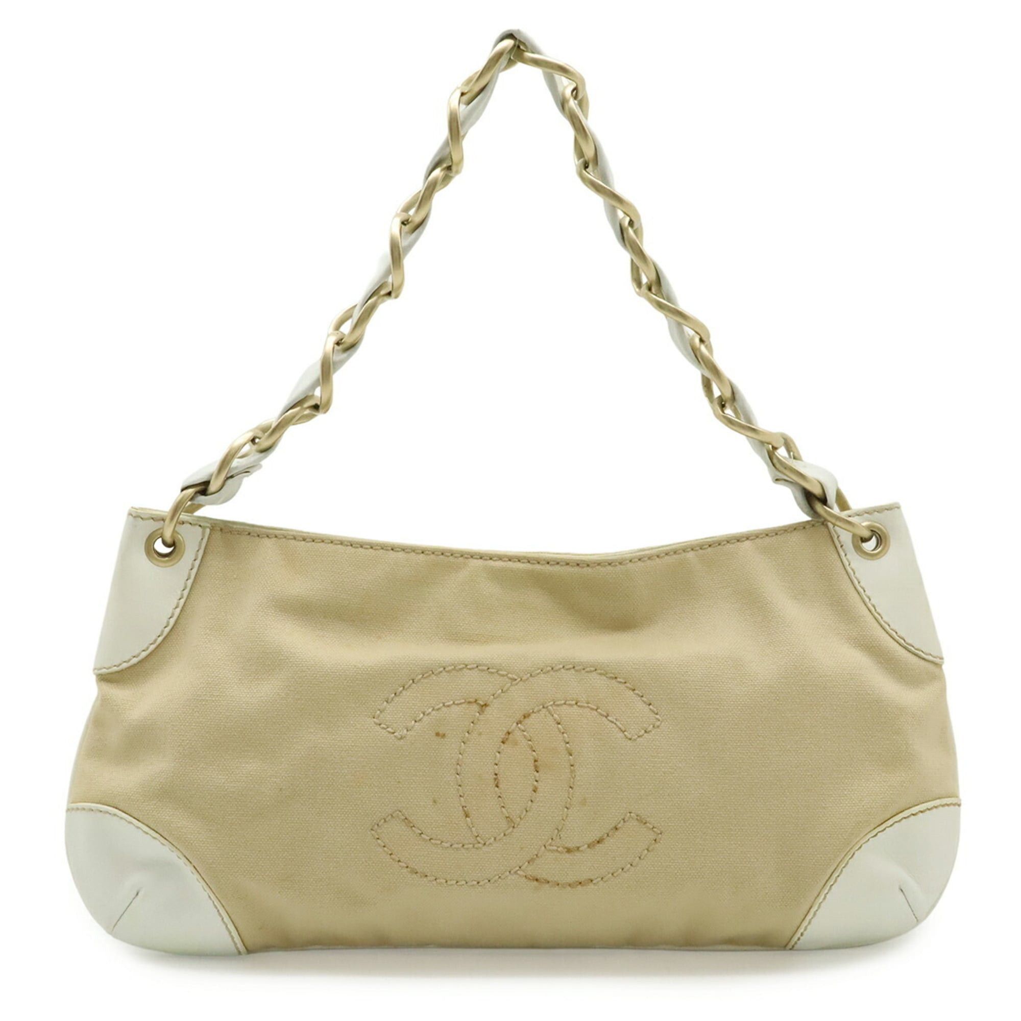 Chanel CHANEL Coco Mark Chain Shoulder Bag, Canvas and Leather, White/Beige, A20825 Size ONE SIZE - 1 Thumbnail