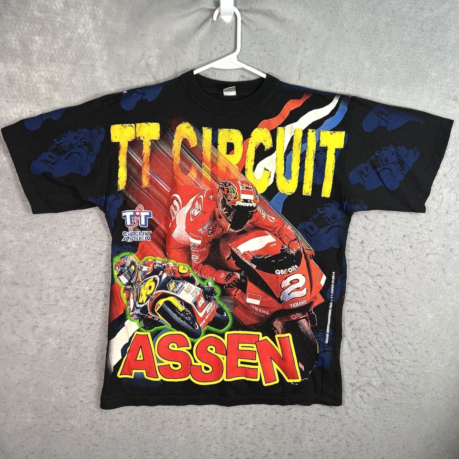 image of Gloverall VTG Dutch Tt Assen Motorcycle Racing All Over Print T Shirt Adult Large Black in White