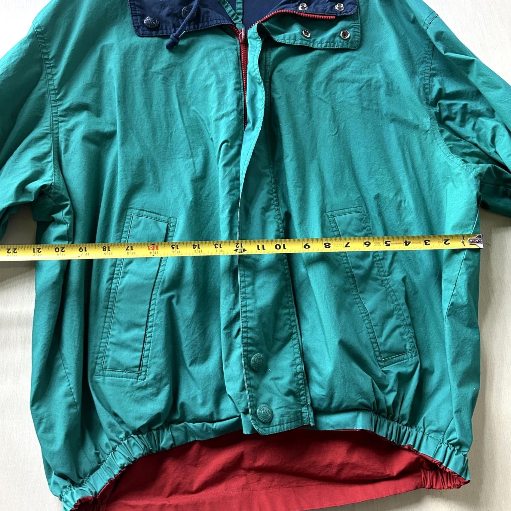 Vintage Hooded Windbreaker Jacket Mens XL Green Nylon Navy Hood Red Lining Full Zip Size US XL / EU 56 / 4 - 4 Thumbnail