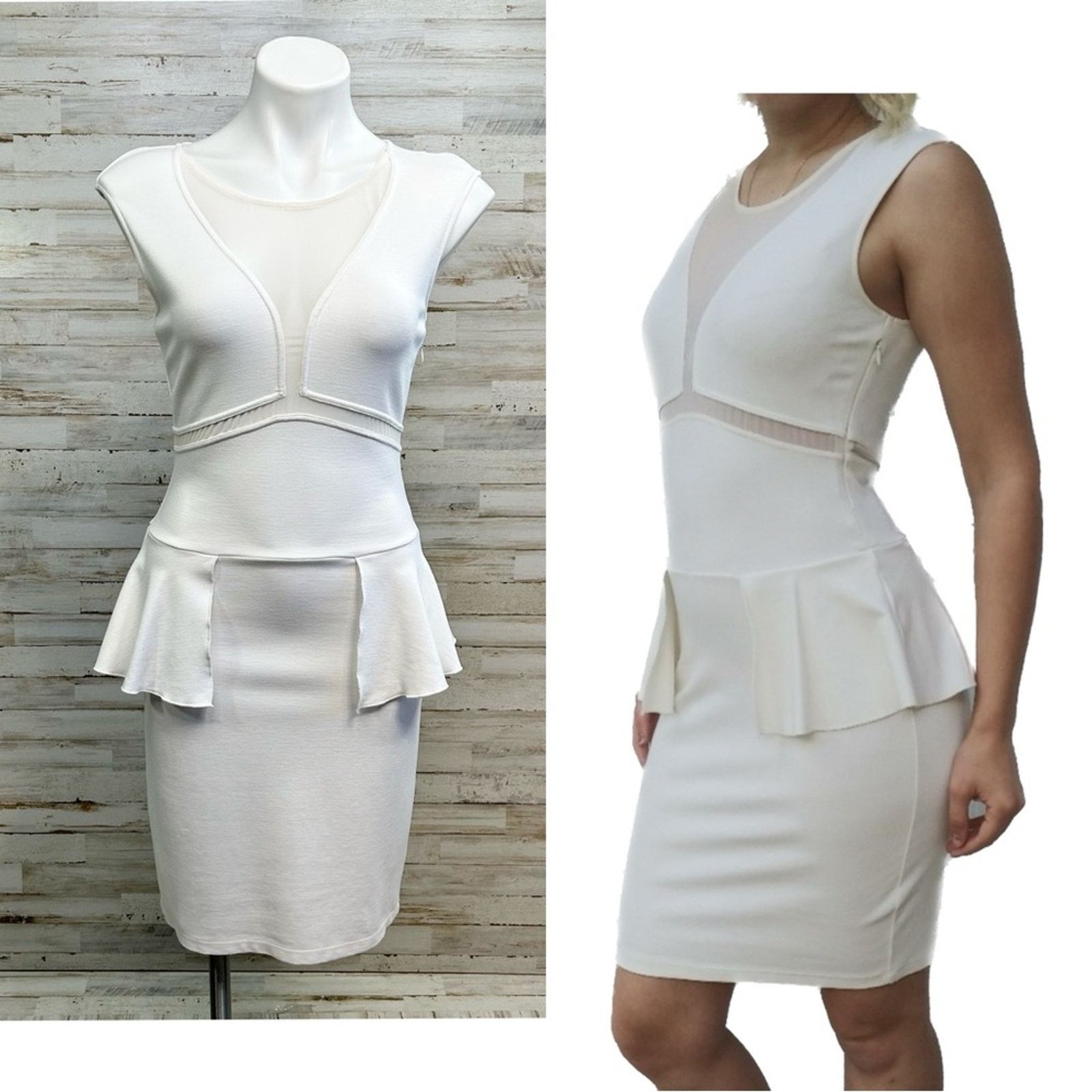Victoria's Secret Victorias Secret Bodycon Peplum Dress Size 6 Cream Stretch Size M / US 6-8 / IT 42-44 - 1 Thumbnail