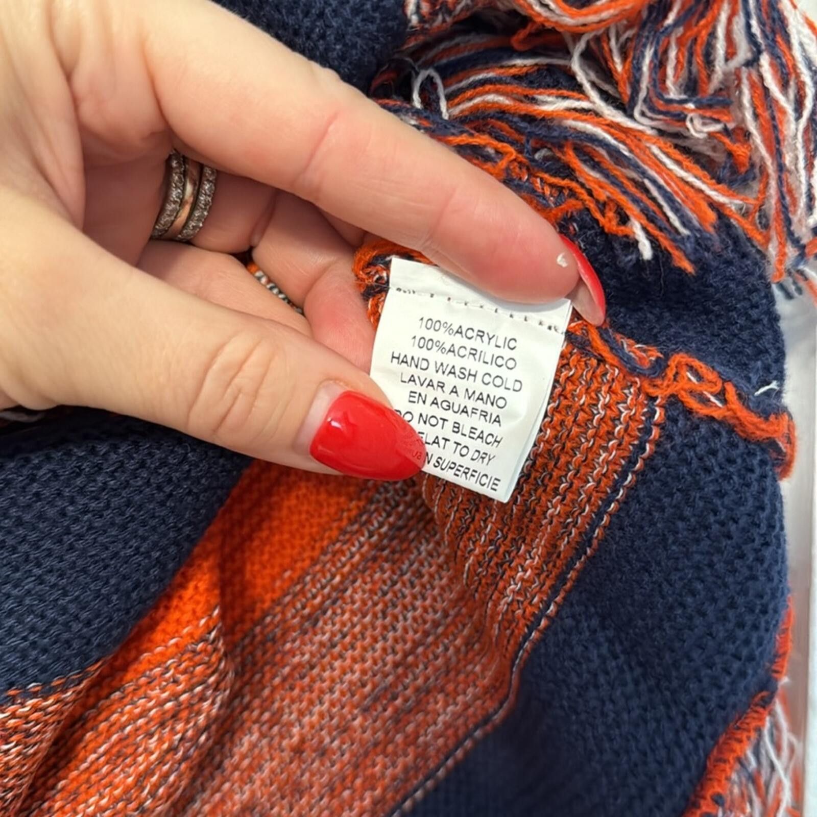 Other Vintage Havana Orange and Navy Fringe Poncho Sweater Size M / US 6-8 / IT 42-44 - 6 Thumbnail