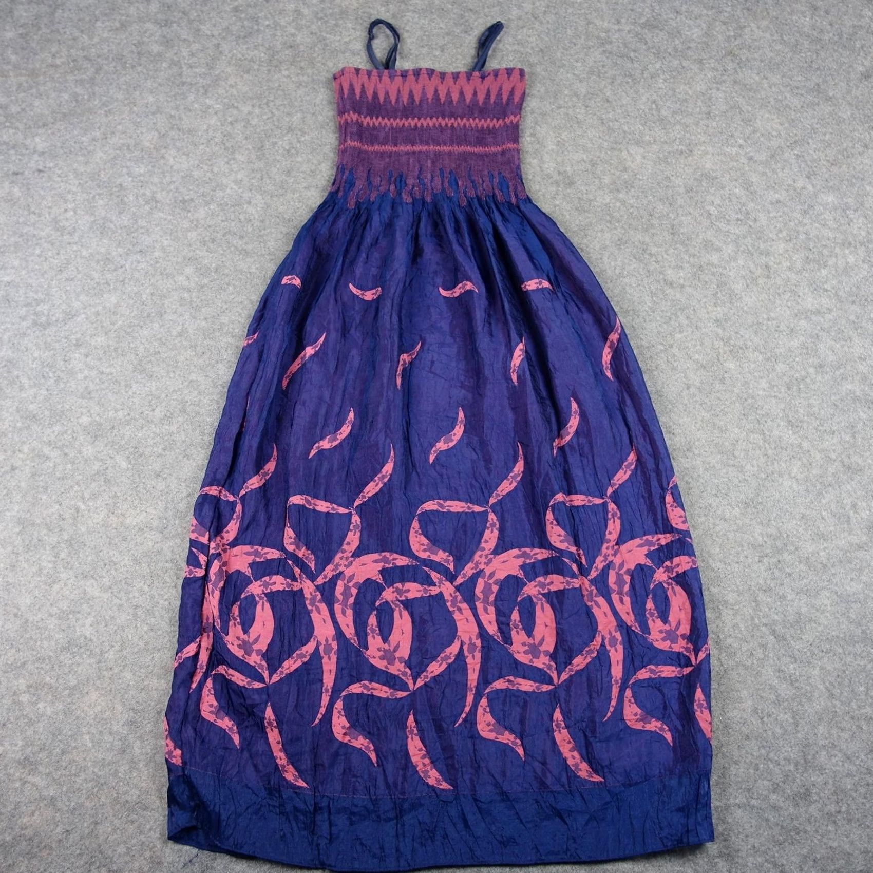 Vintage VINTAGE Lapis Womens Dress Maxi Sundress Bohemian One Size Blue Pink Smocked Square Neck Sleeveless Size ONE SIZE - 5 Thumbnail