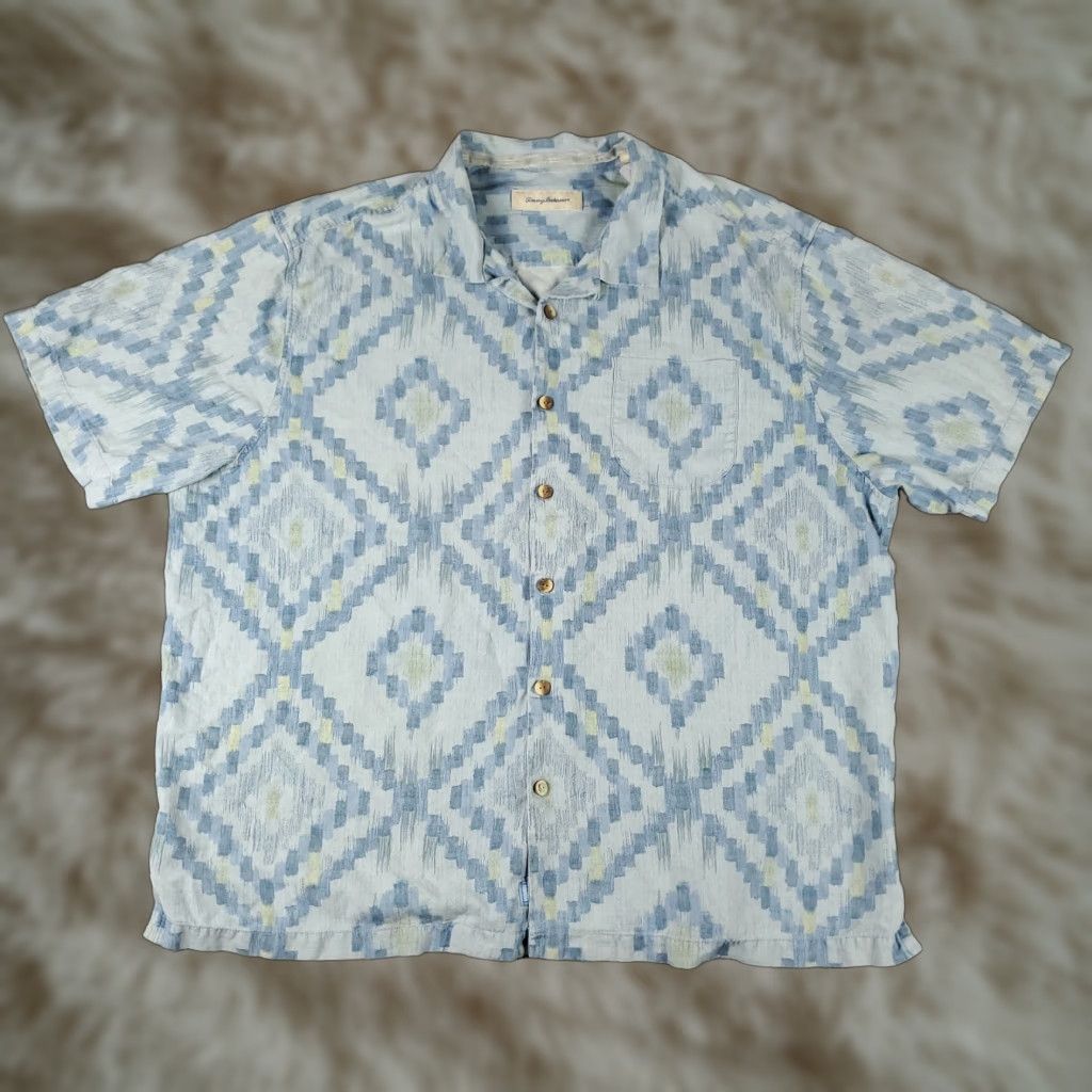 Tommy Bahama Tommy Bahama Shirt Mens 2XB Blue Geometric Hawaiian Button Up Short Sleeve Shirt Big & Tall 2X Navy Blue Hawaiian Aloha Classic Mens Size US XXL / EU 58 / 5 - 1 Thumbnail