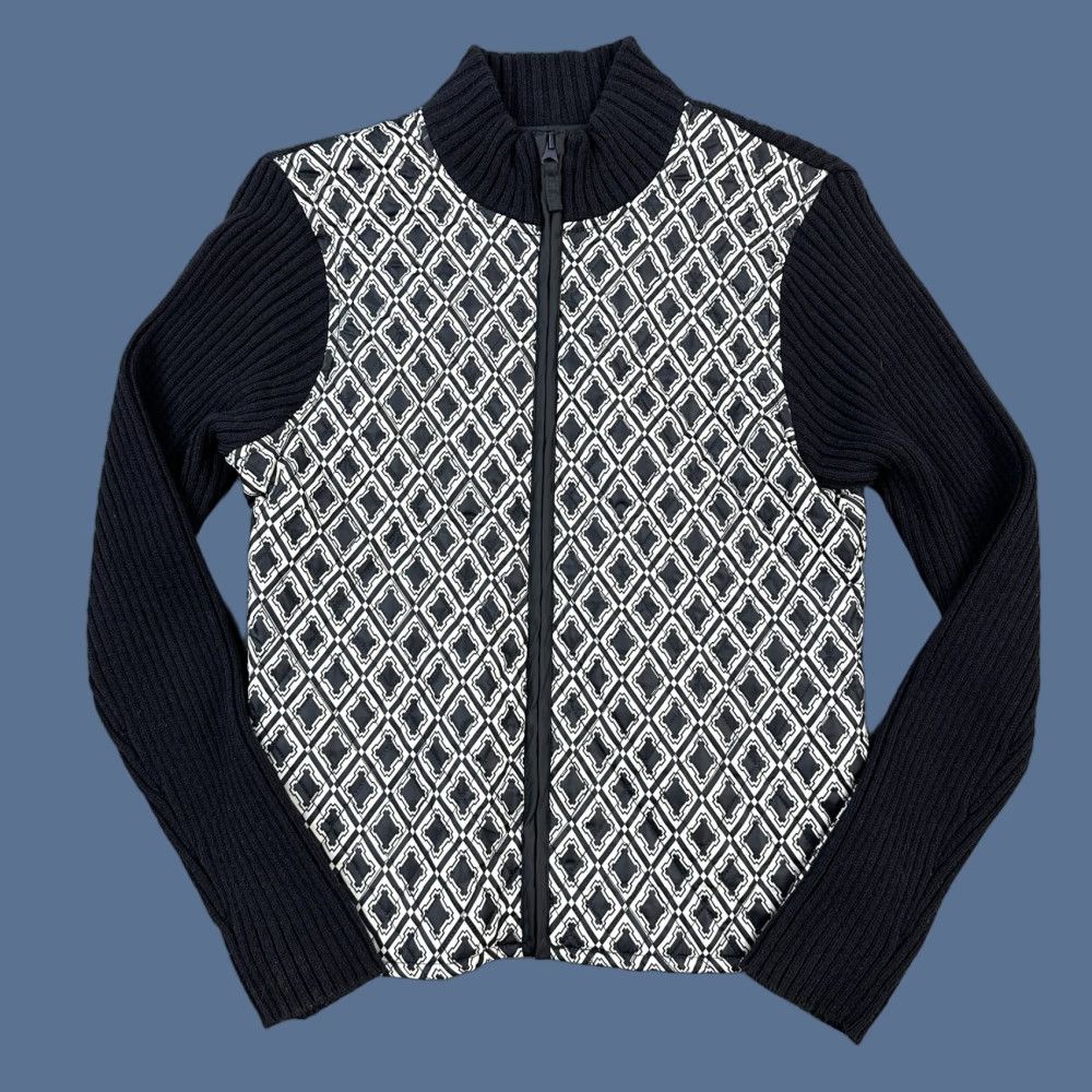 Vintage For Cynthia Sweater Cardigan Women's PM Mavy White Geometric Zip Front Ribbed Front Zip For Cynthia Womens PM Ribbed Cardigan Zip Front Geometric Size M / US 6-8 / IT 42-44 - 1 Thumbnail