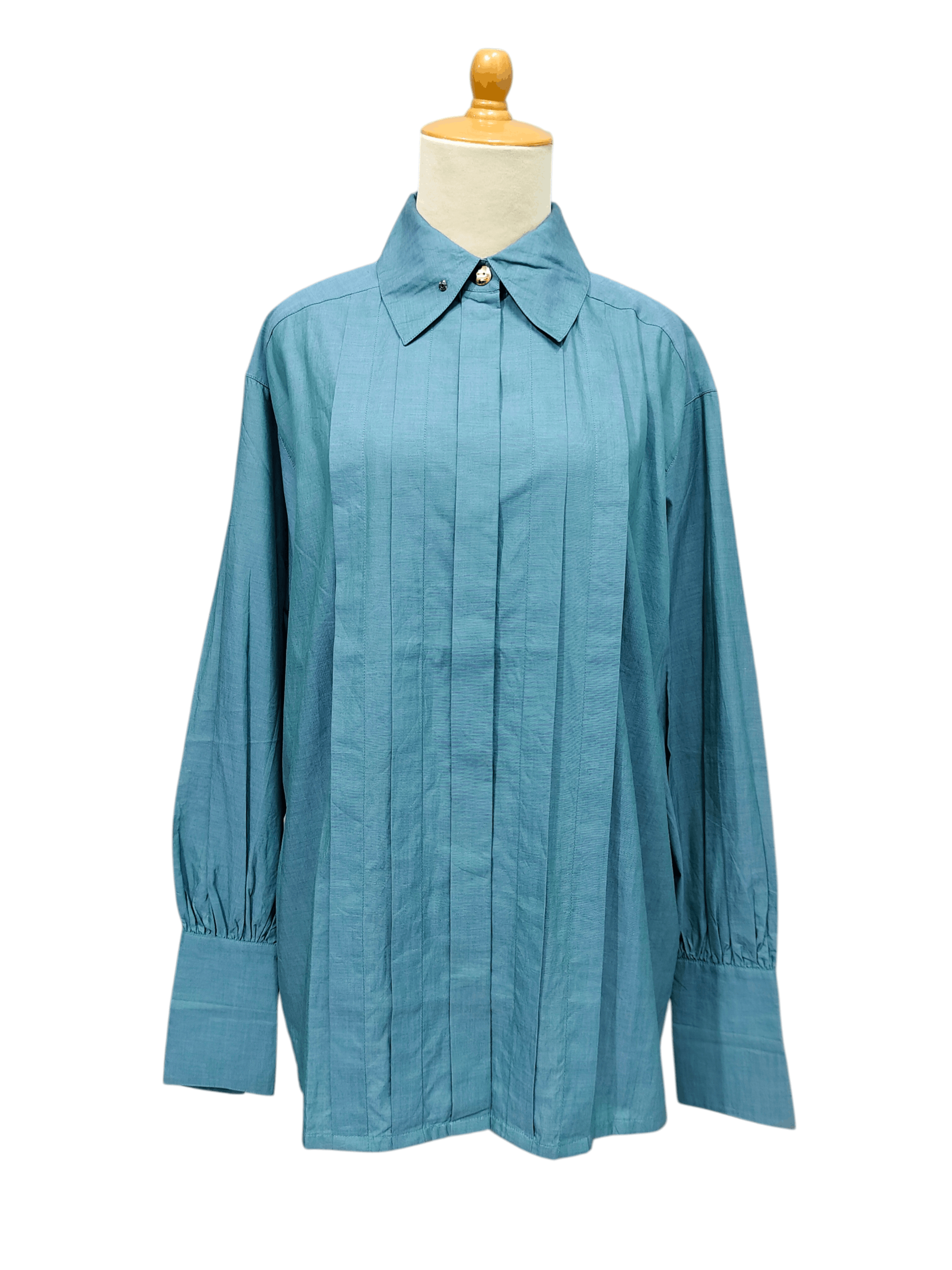 Dior 90s Miss Dior- Classic Couture Pleated Gold Button Blouse Size L / US 10 / IT 46 - 1 Thumbnail