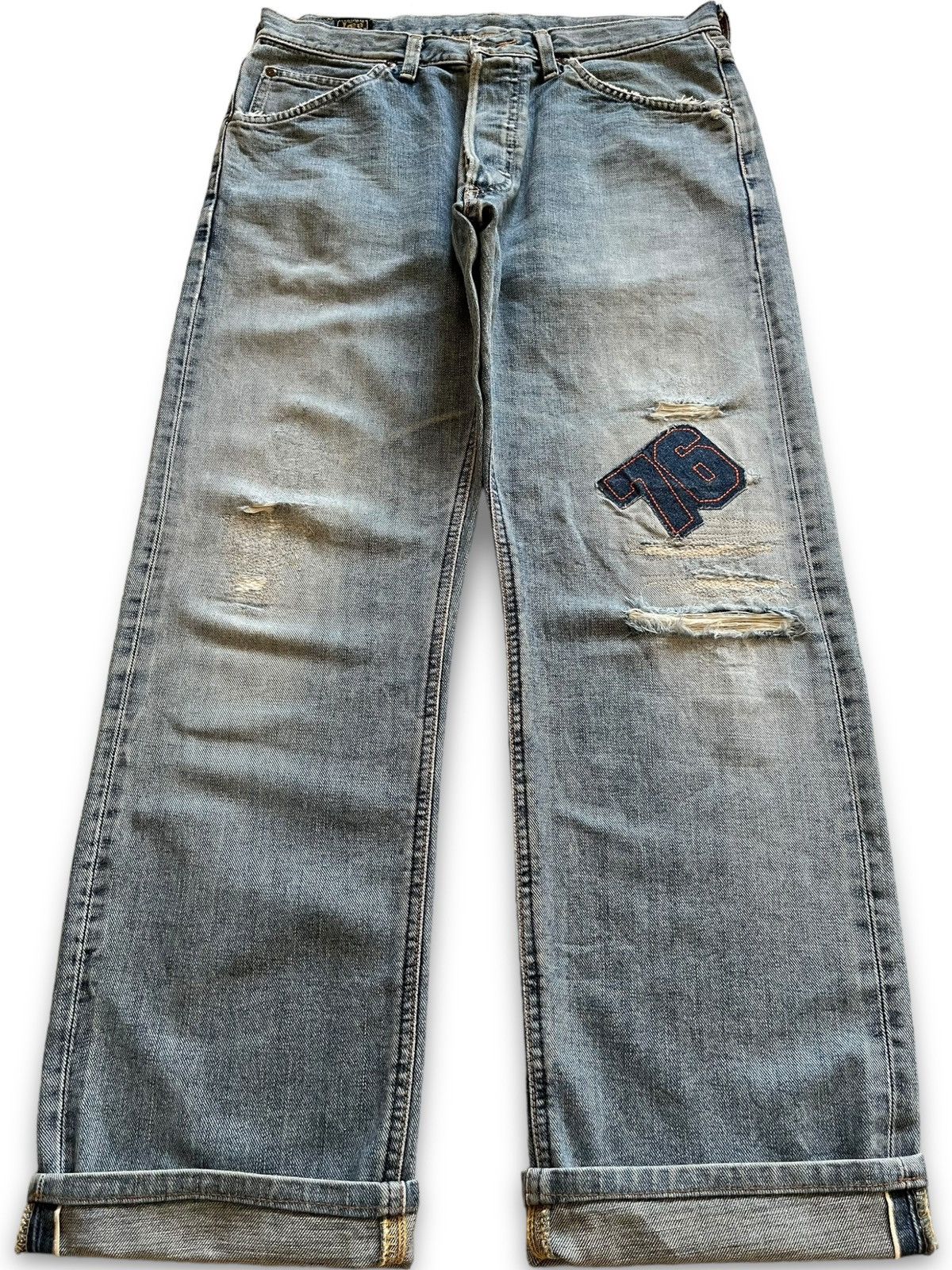 image of Distressed Denim x Lee Vintage 80's Lee Riders Selvedge Sanforized Baggy Style Jeans in Blue (Size 