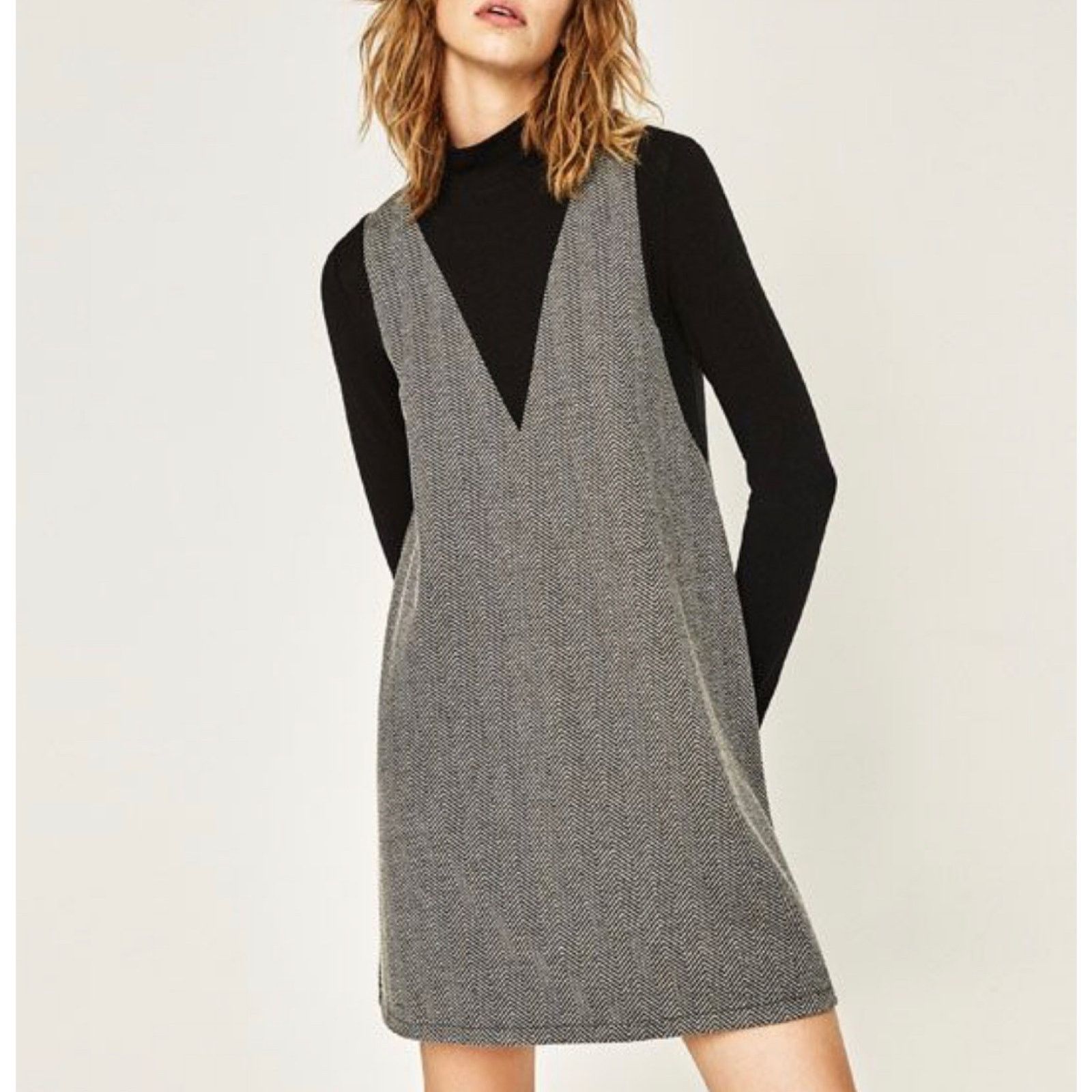 Zara Zara Gray Black Layered Turtle Neck Long Sleeve Dress Size 8 | Grailed