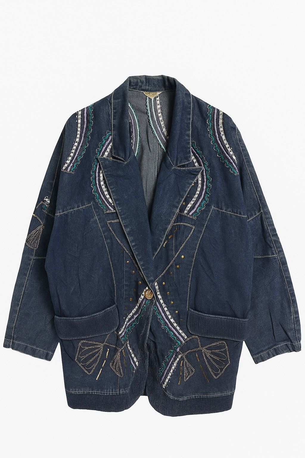 Vintage Rare 80s Oversized Denim Jacket Embroidery Butterfly Design Size US M / EU 48-50 / 2 - 1 Thumbnail