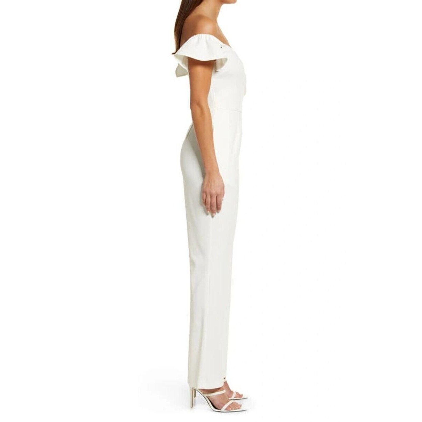 The Unbranded Brand Chelsea 28 Women Ivory Off the Shoulder Jumpsuit Size S Size 28" / US 6 / IT 42 - 3 Thumbnail