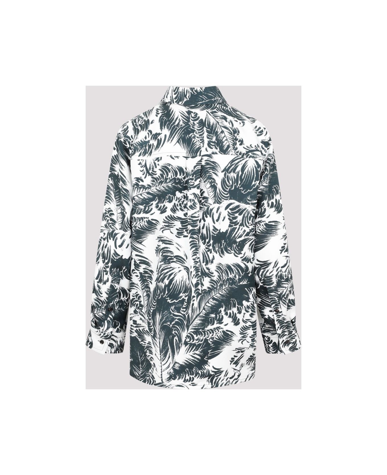 Bottega Veneta o1n1vont0325 Printed Silk Feathers Shirt in Chalk/Inkwell Size XS / US 0-2 / IT 36-38 - 2 Thumbnail