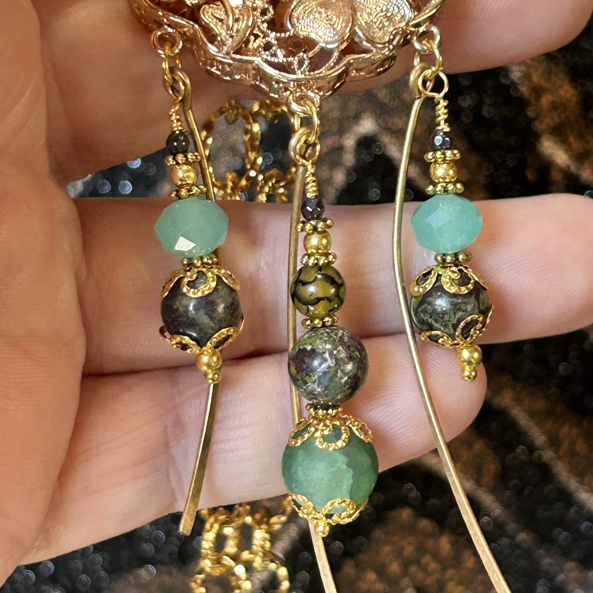Handmade Handcrafted elegant stone dangle fringe medallion necklace Size ONE SIZE - 8 Thumbnail