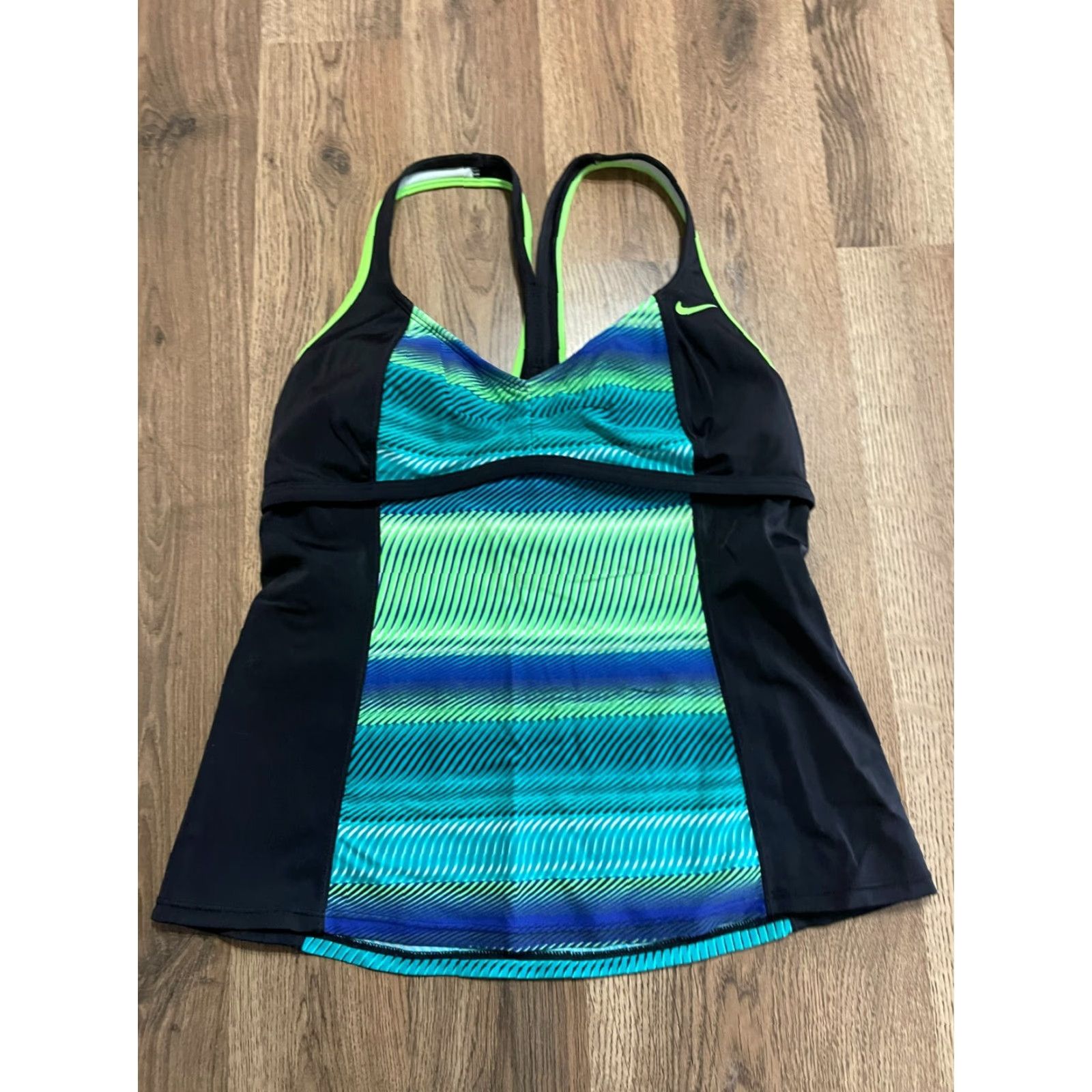 Nike Nike Swim Top Women's Small Blue Black Green Logo Tankini Top Size ONE SIZE - 2 Thumbnail