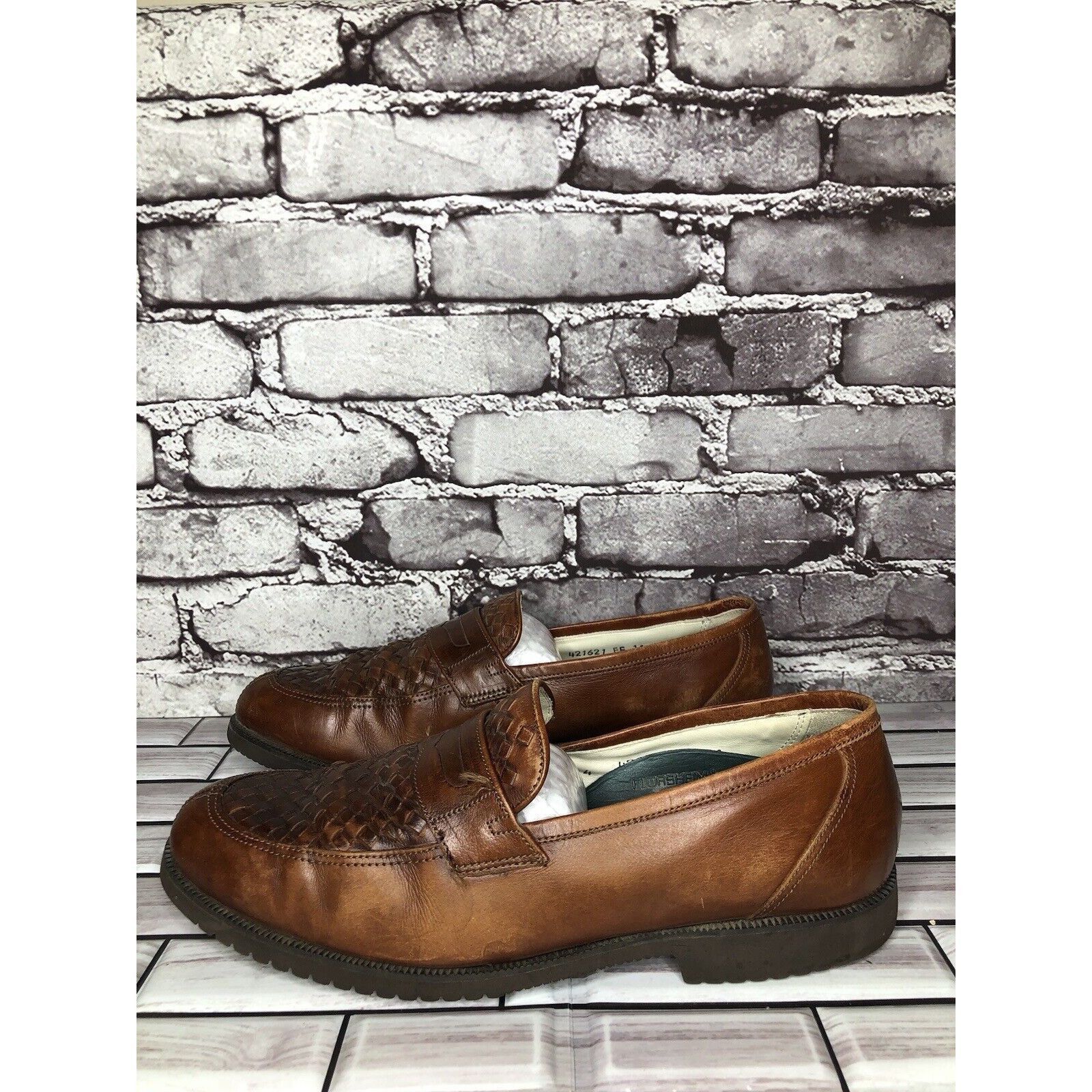 Florsheim Florsheim Vibram Brown Leather Woven Hand Sewn Dress Loafers Size US 9.5 / EU 42-43 - 15 Thumbnail