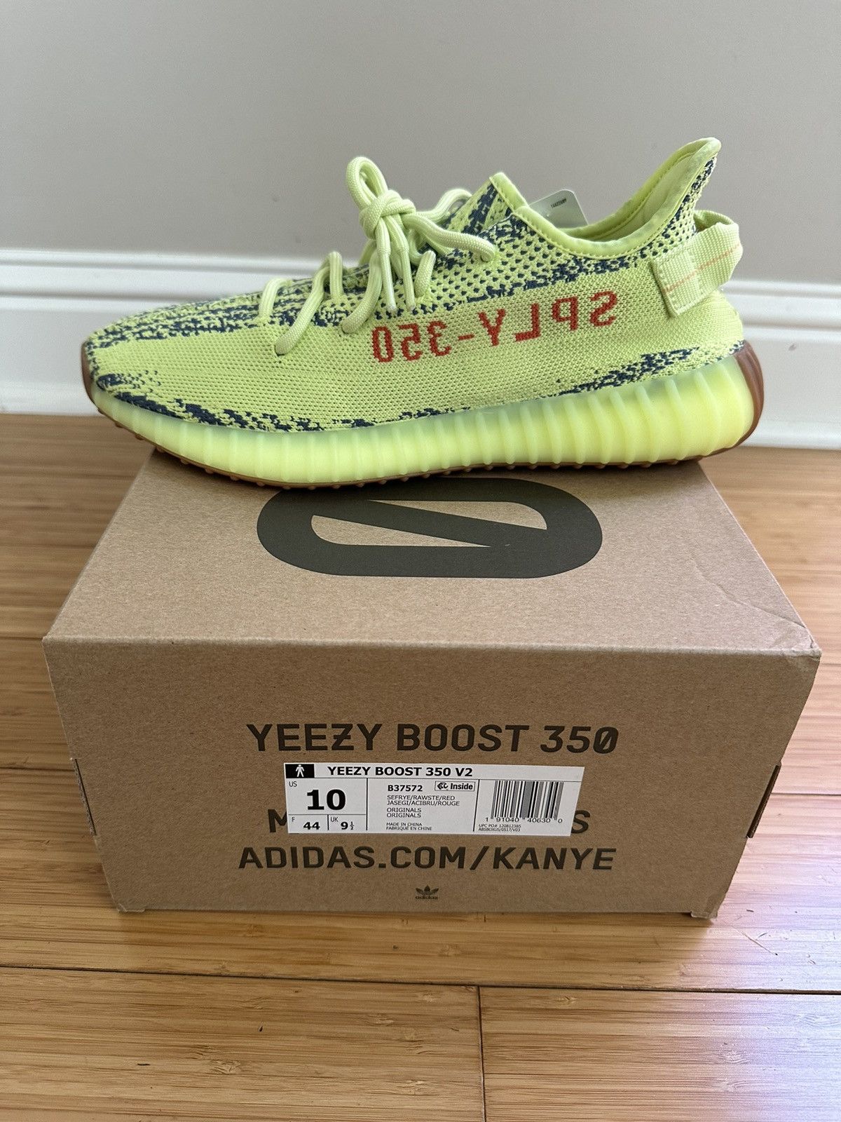 image of Yeezy Season Yeezy Boost 350 Semi Frozen Yellow/raw Steel/red Size 10 Shoes in Live Green, Men's