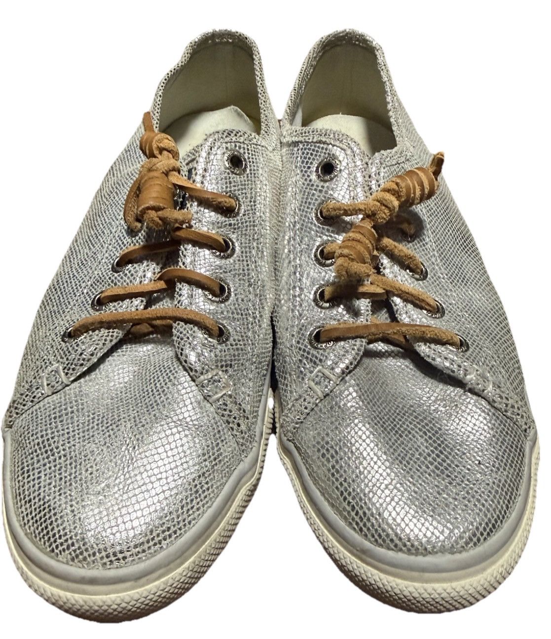 Sperry Women’s 8M Sperry Metallic Silver Leather Sneakers STS94858 Size US 8 / IT 38 - 2 Thumbnail