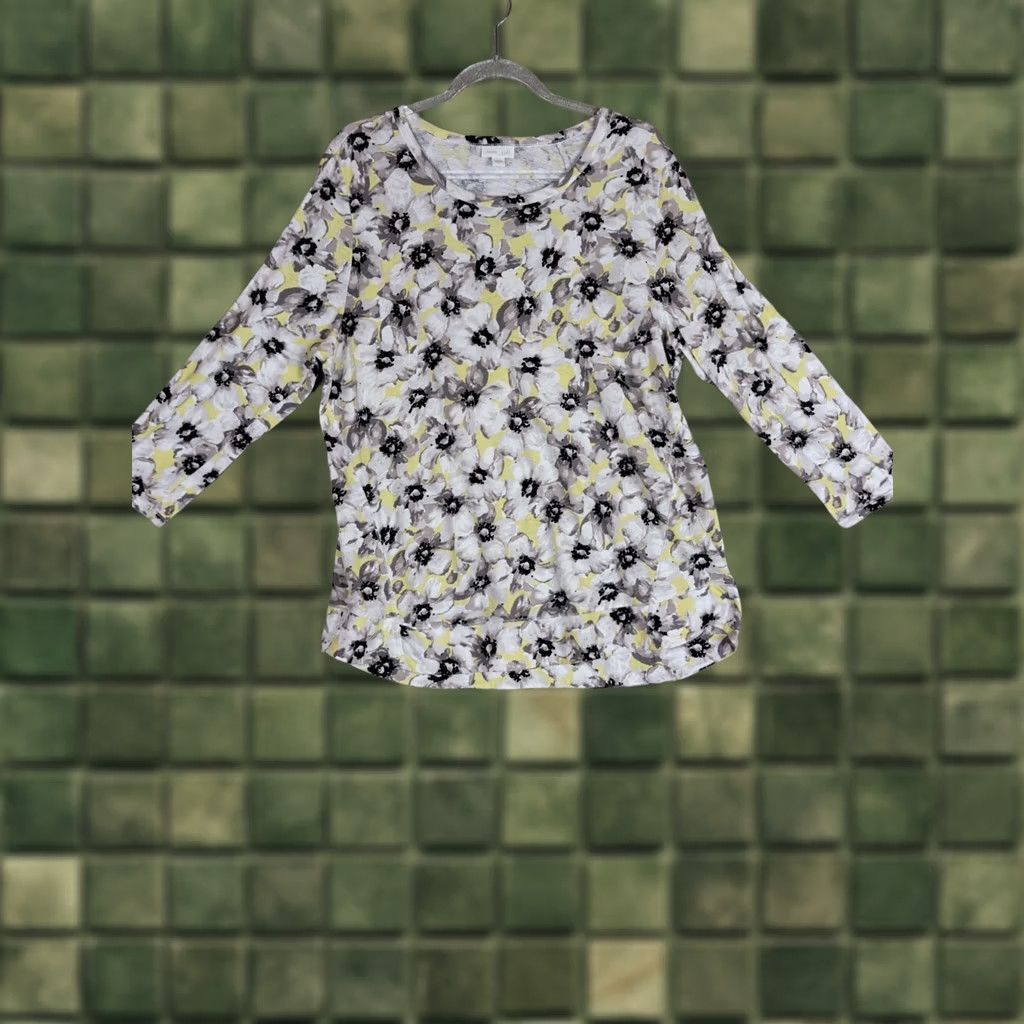 J. Jill J. Jill Love Linen Pullover Top Women's L Black White Floral 3/4 Sleeve Size L / US 10 / IT 46 - 1 Thumbnail