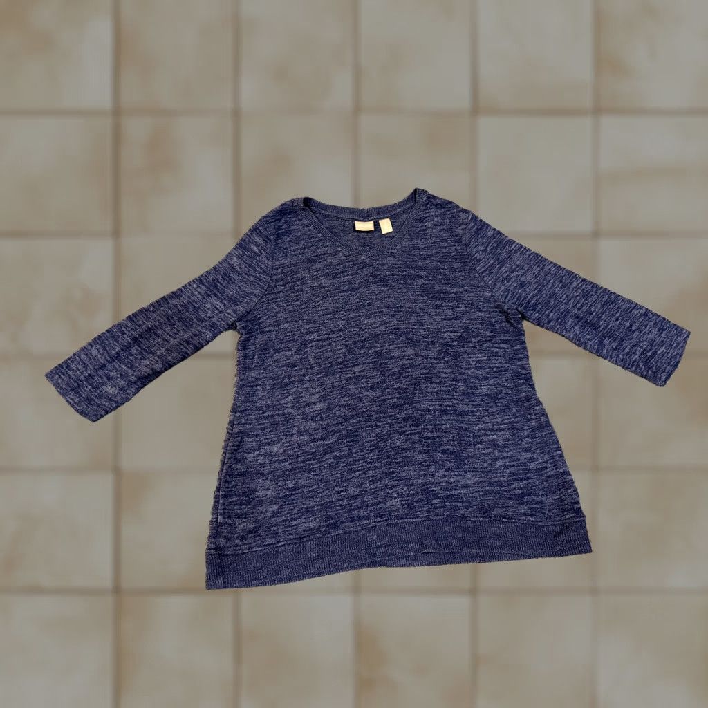 Vintage Chicos Sweater Womens 2 Blue Marled V Neck Lightweight Knit Top Pockets Knits Pullover Size XS / US 0-2 / IT 36-38 - 1 Thumbnail